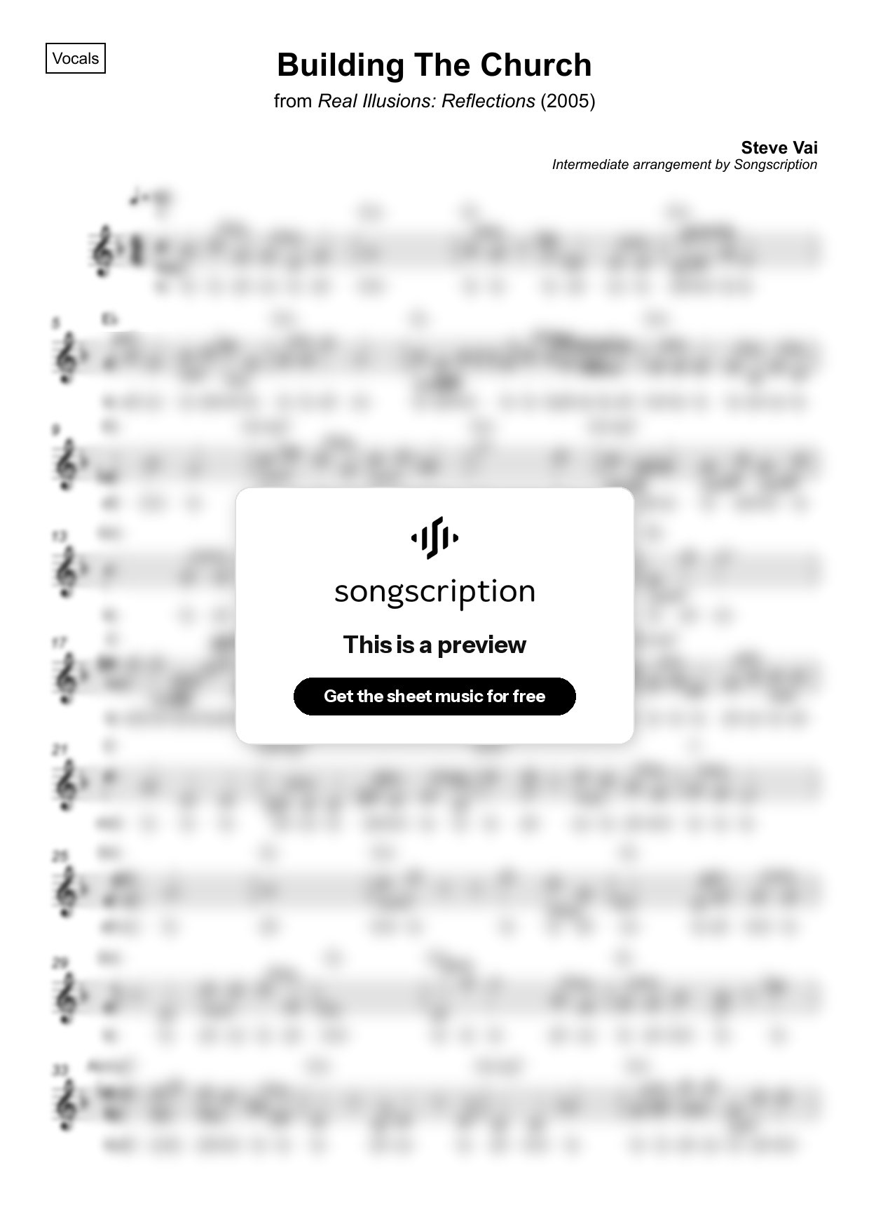 Intermediate Vocals Sheet Music for "Building The Church" by Steve Vai
