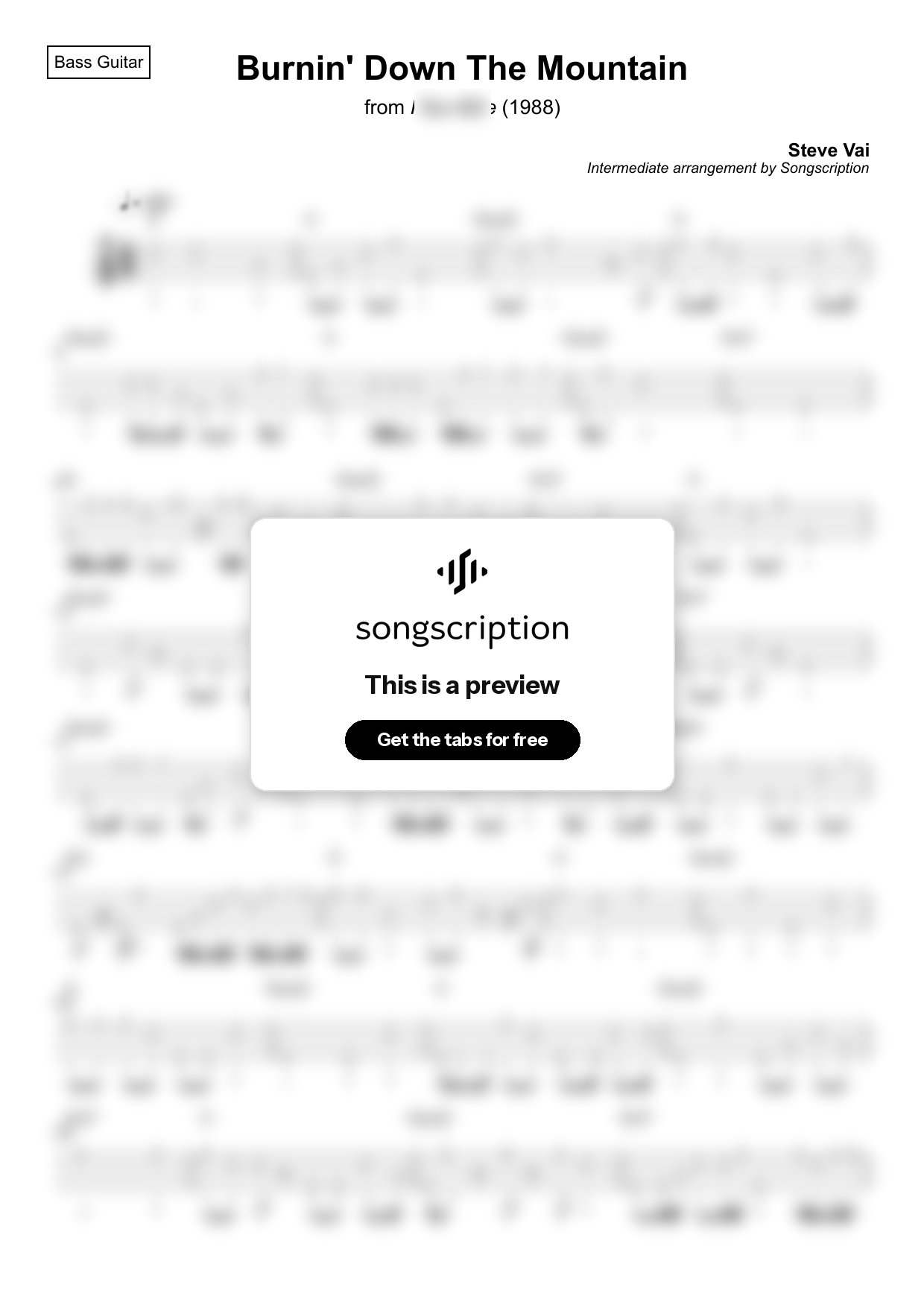 Intermediate Bass Guitar Tabs for "Burnin' Down The Mountain" by Steve Vai