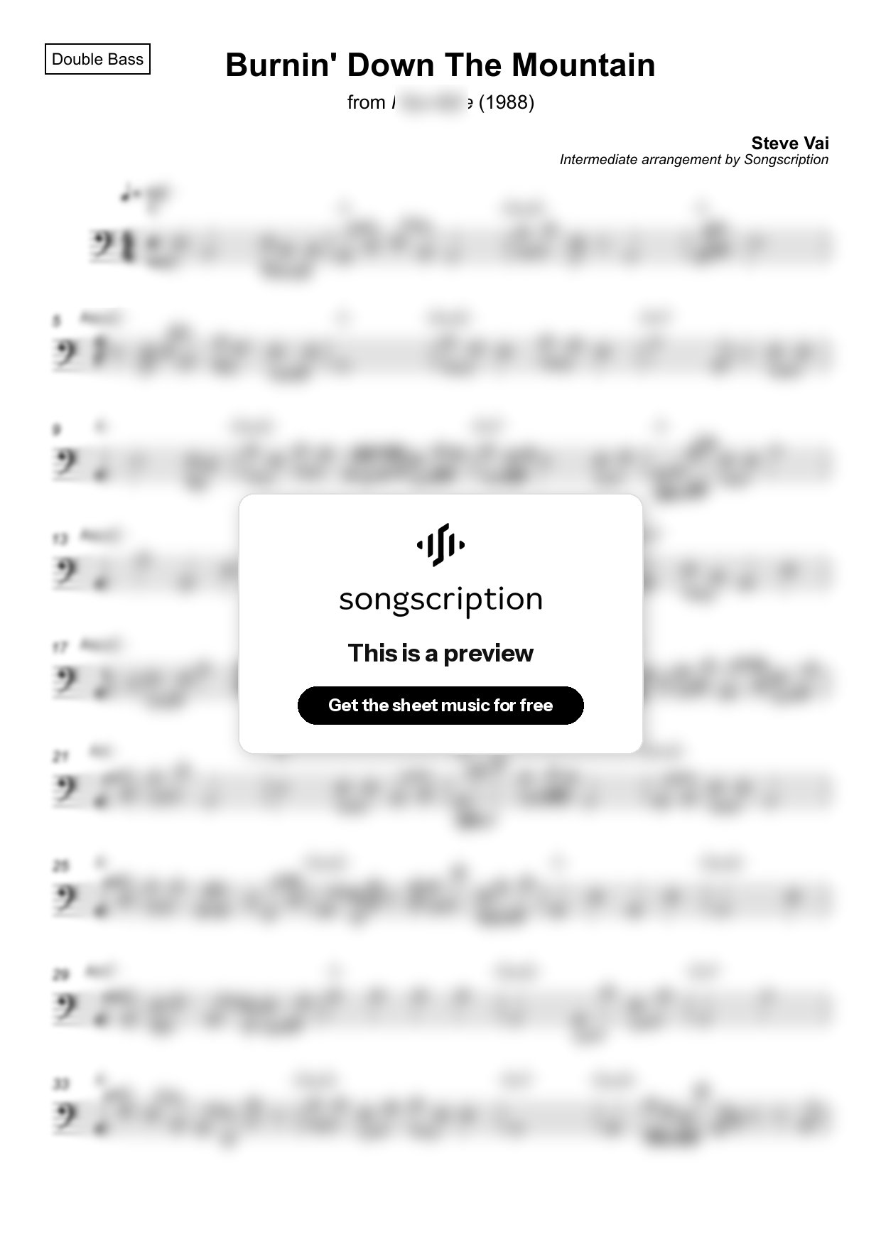 Intermediate Double Bass Sheet Music for "Burnin' Down The Mountain" by Steve Vai