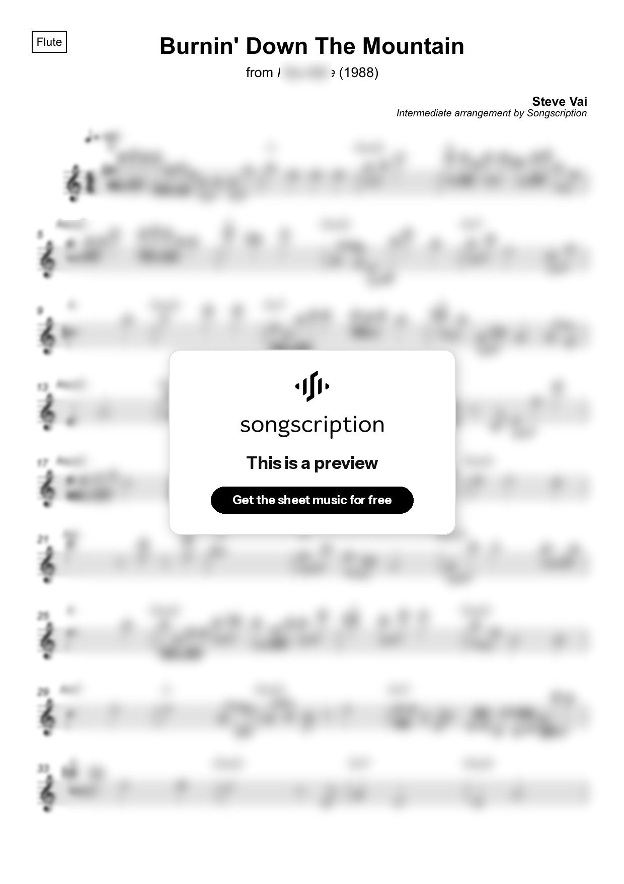 Intermediate Flute Sheet Music for "Burnin' Down The Mountain" by Steve Vai