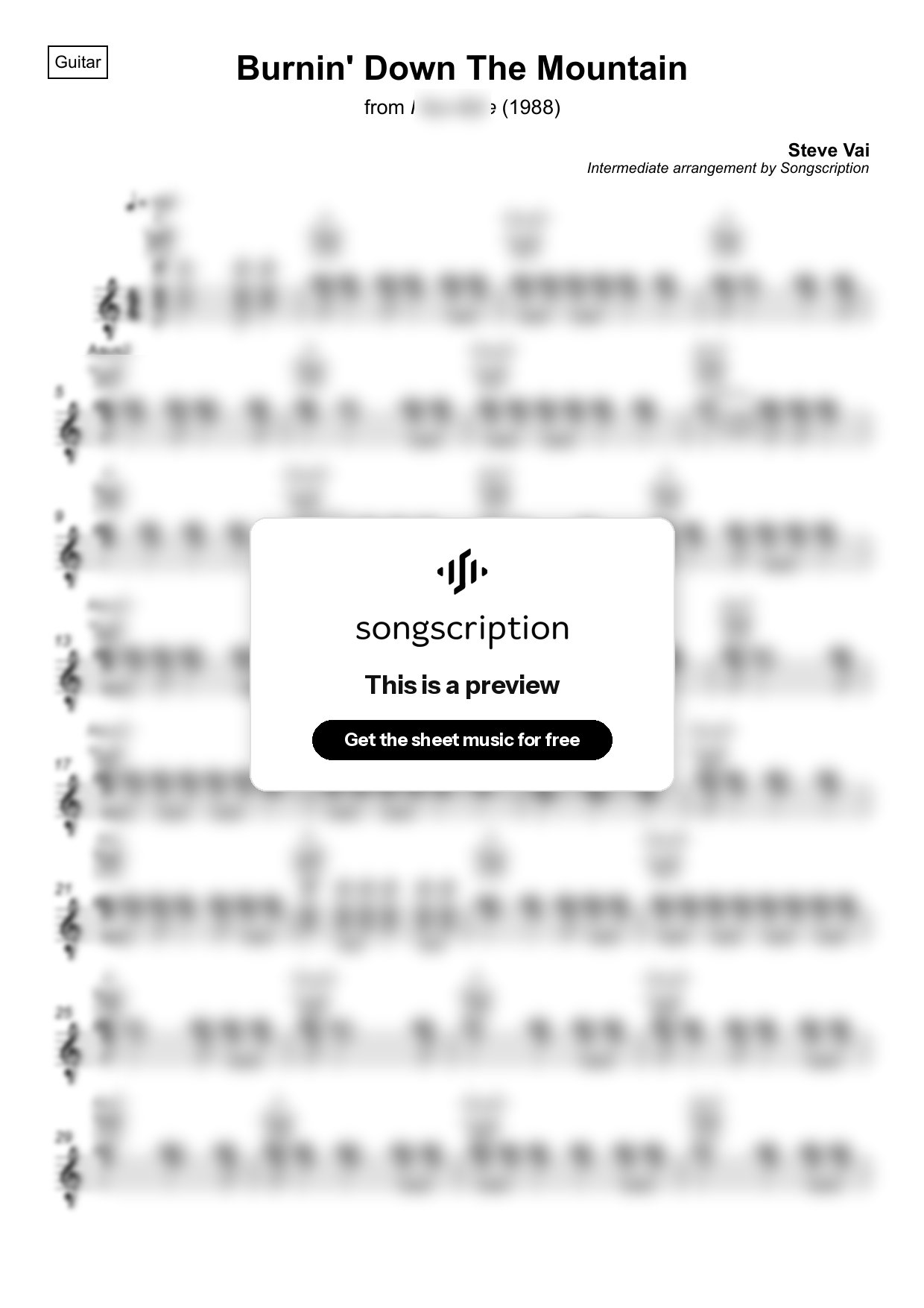 Intermediate Acoustic Guitar Sheet Music for "Burnin' Down The Mountain" by Steve Vai