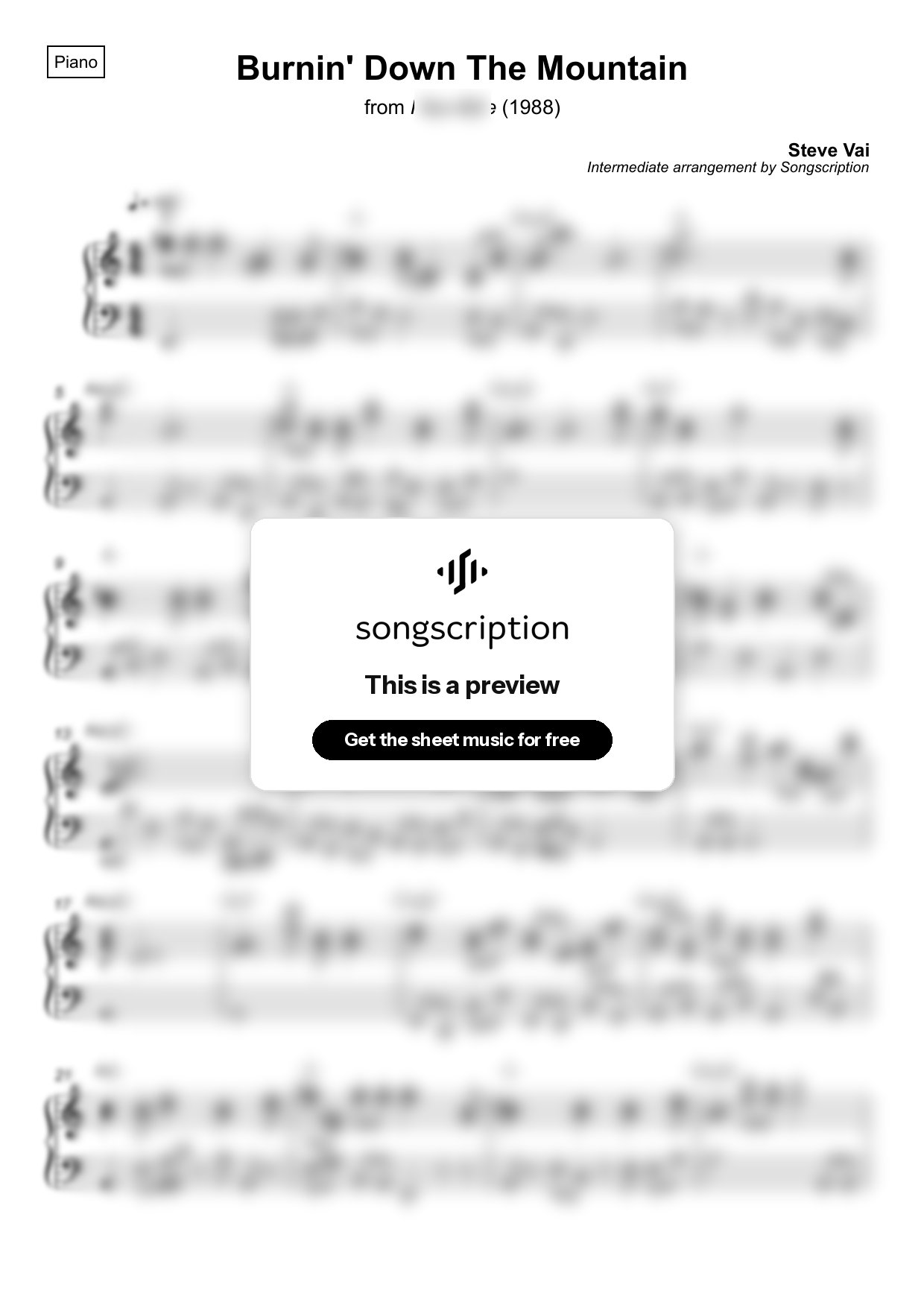 Intermediate Piano Sheet Music for "Burnin' Down The Mountain" by Steve Vai