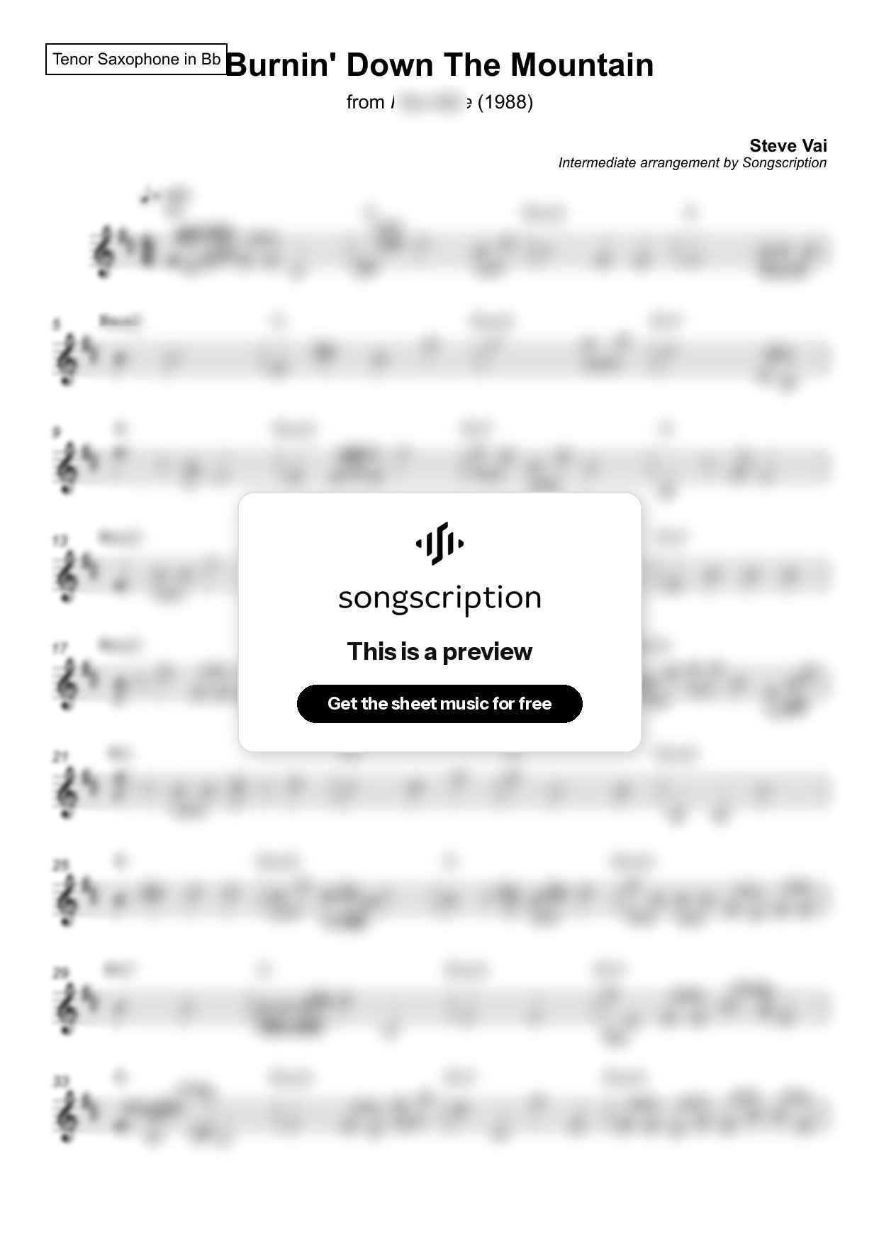 Intermediate Tenor Sax Sheet Music for "Burnin' Down The Mountain" by Steve Vai