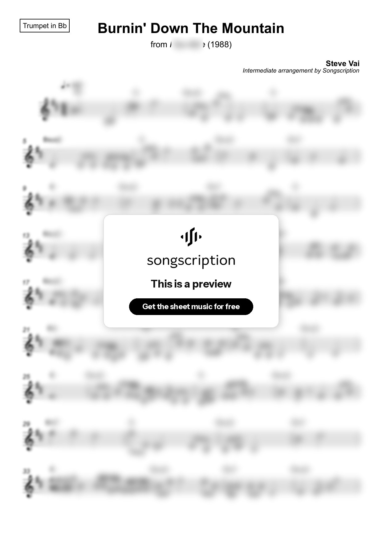 Intermediate Trumpet Sheet Music for "Burnin' Down The Mountain" by Steve Vai