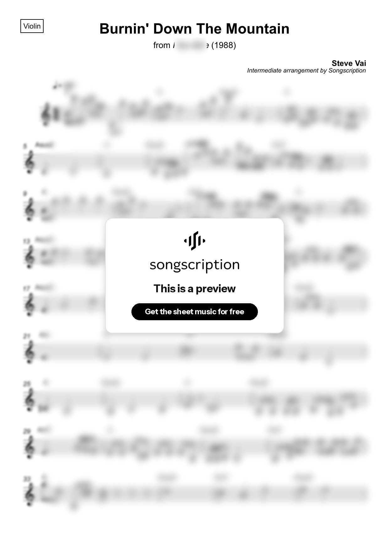 Intermediate Violin Sheet Music for "Burnin' Down The Mountain" by Steve Vai