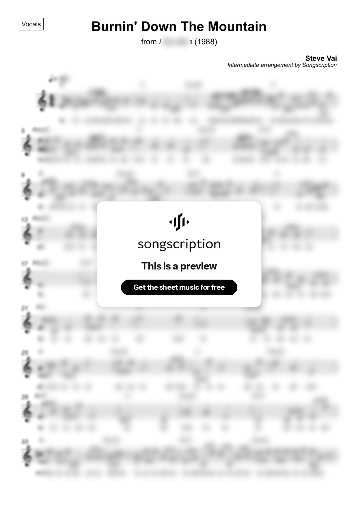 Intermediate Vocals Sheet Music for "Burnin' Down The Mountain" by Steve Vai