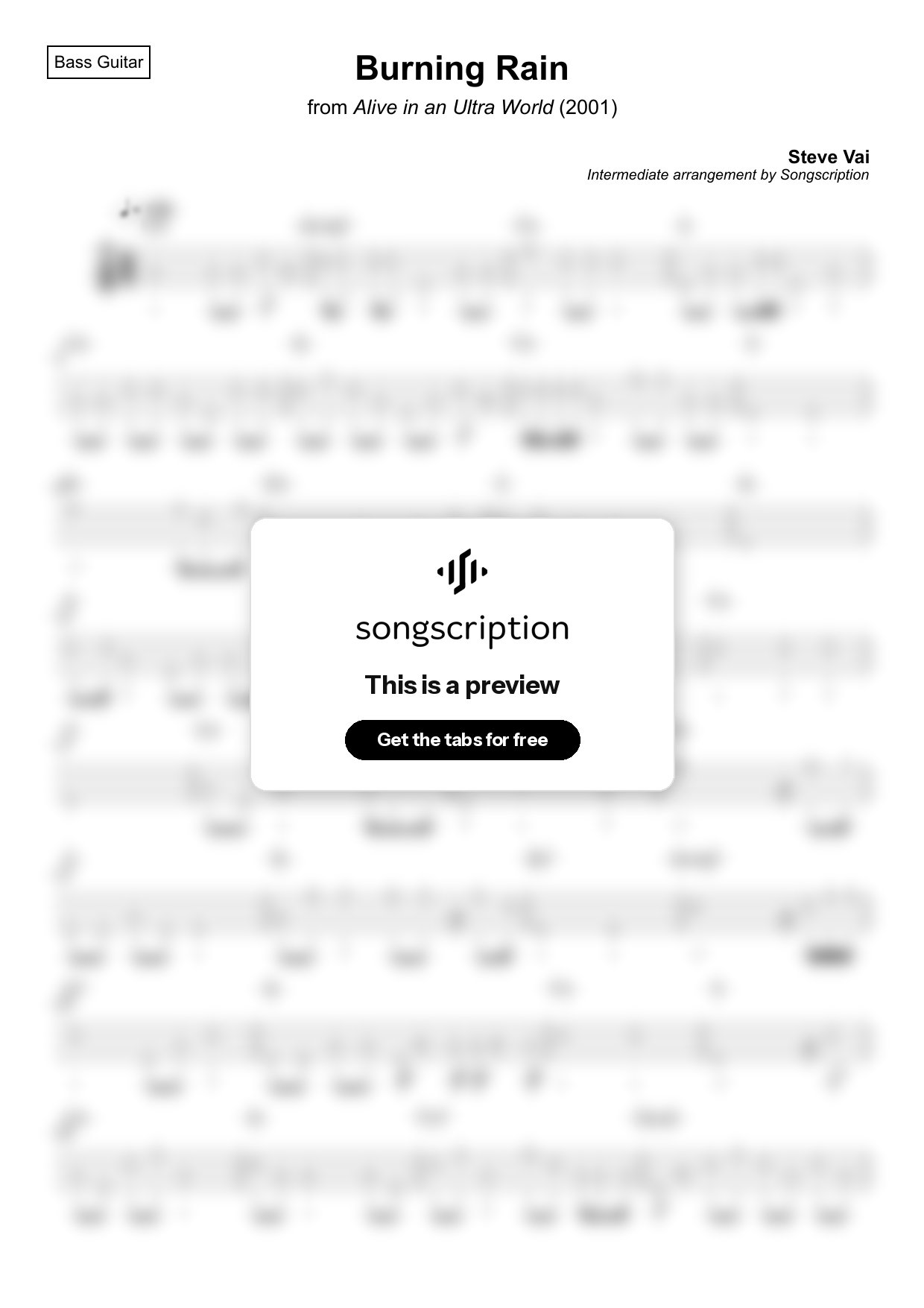 Intermediate Bass Guitar Tabs for "Burning Rain" by Steve Vai