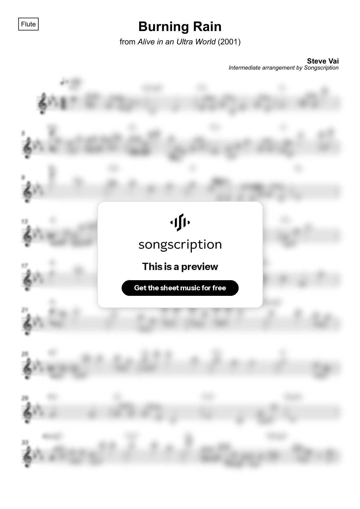 Intermediate Flute Sheet Music for "Burning Rain" by Steve Vai