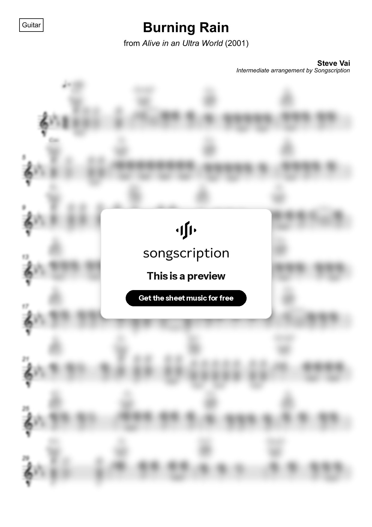 Intermediate Acoustic Guitar Sheet Music for "Burning Rain" by Steve Vai