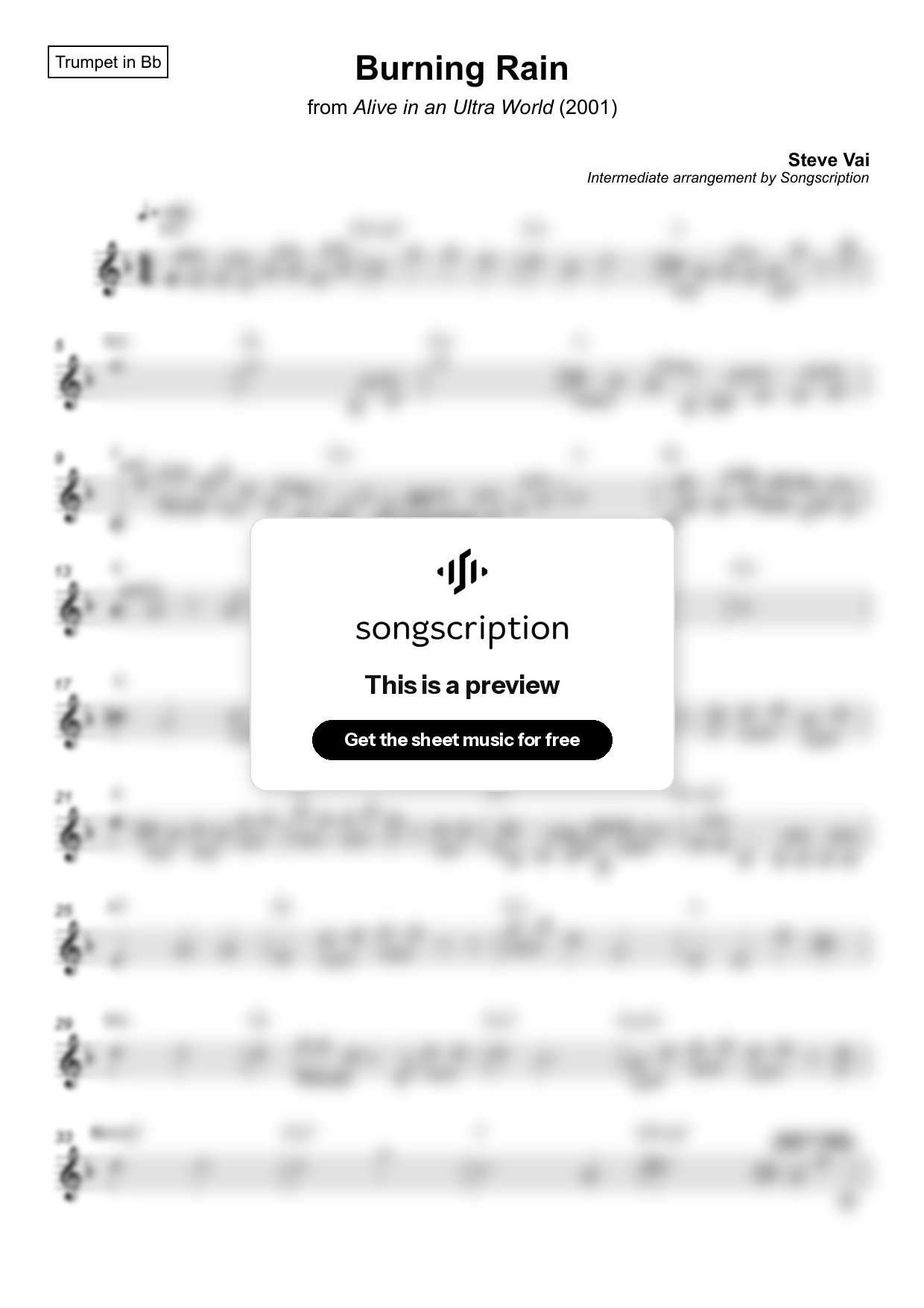 Intermediate Trumpet Sheet Music for "Burning Rain" by Steve Vai
