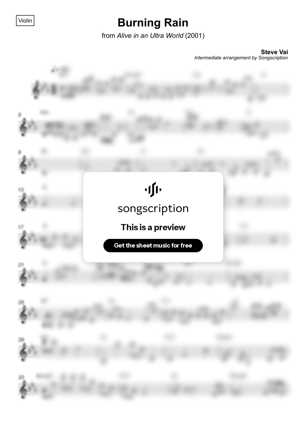 Intermediate Violin Sheet Music for "Burning Rain" by Steve Vai