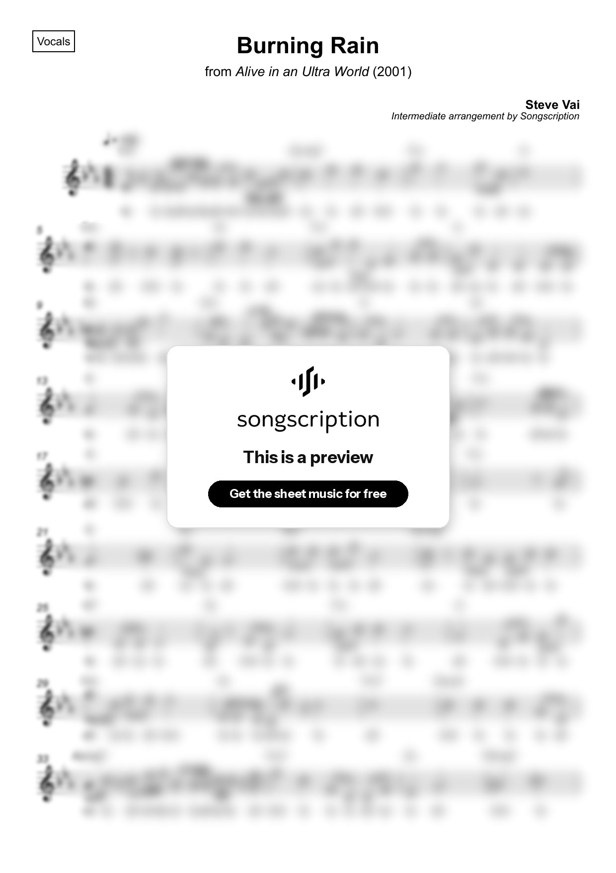 Intermediate Vocals Sheet Music for "Burning Rain" by Steve Vai