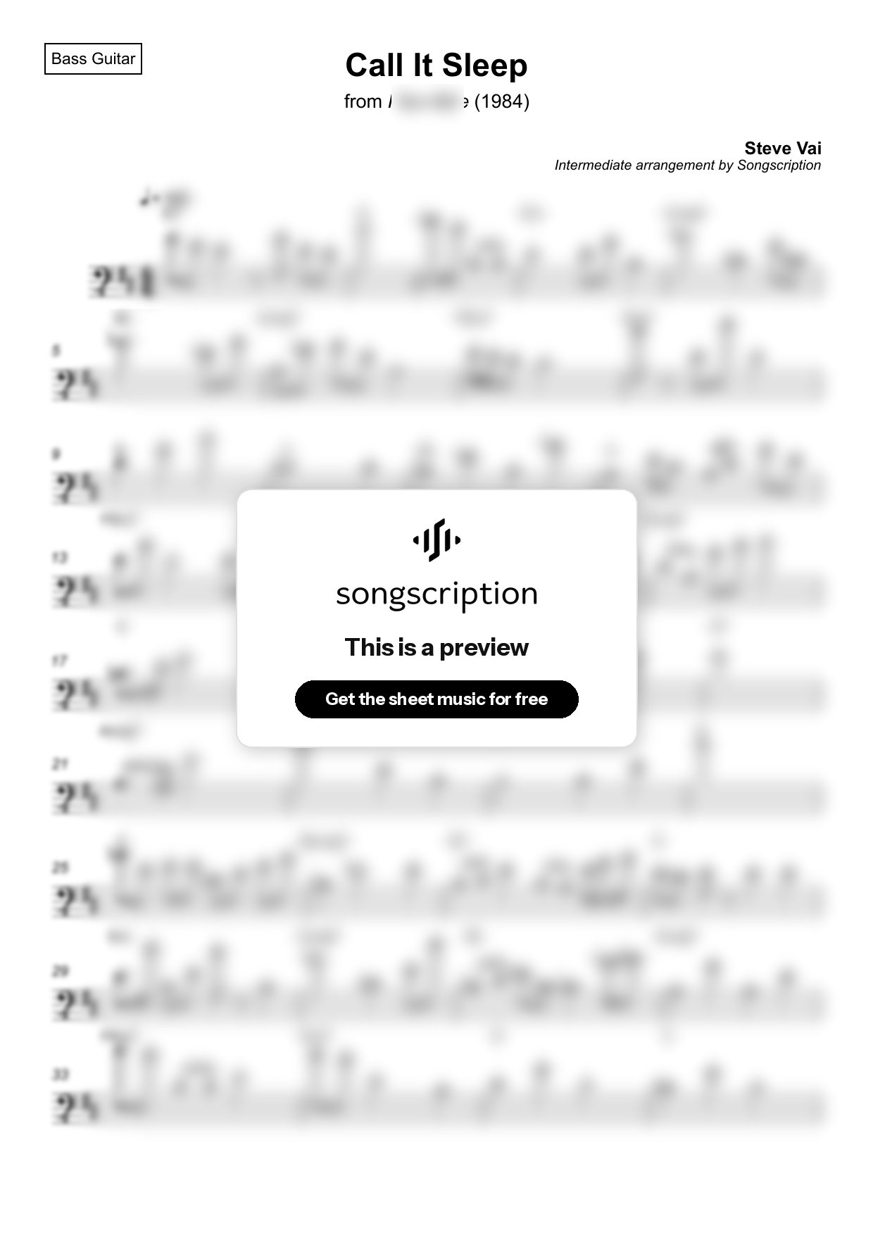 Intermediate Bass Guitar Sheet Music for "Call It Sleep" by Steve Vai
