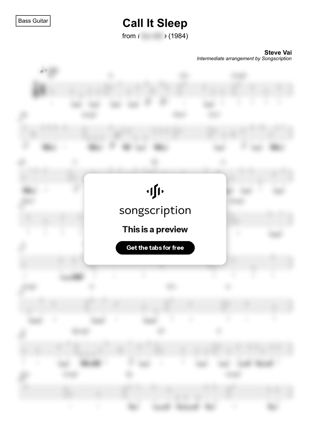 Intermediate Bass Guitar Tabs for "Call It Sleep" by Steve Vai