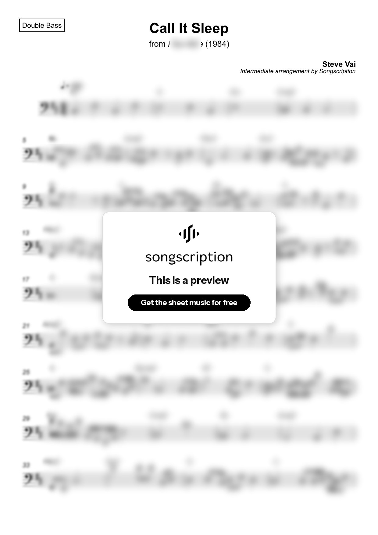 Intermediate Double Bass Sheet Music for "Call It Sleep" by Steve Vai