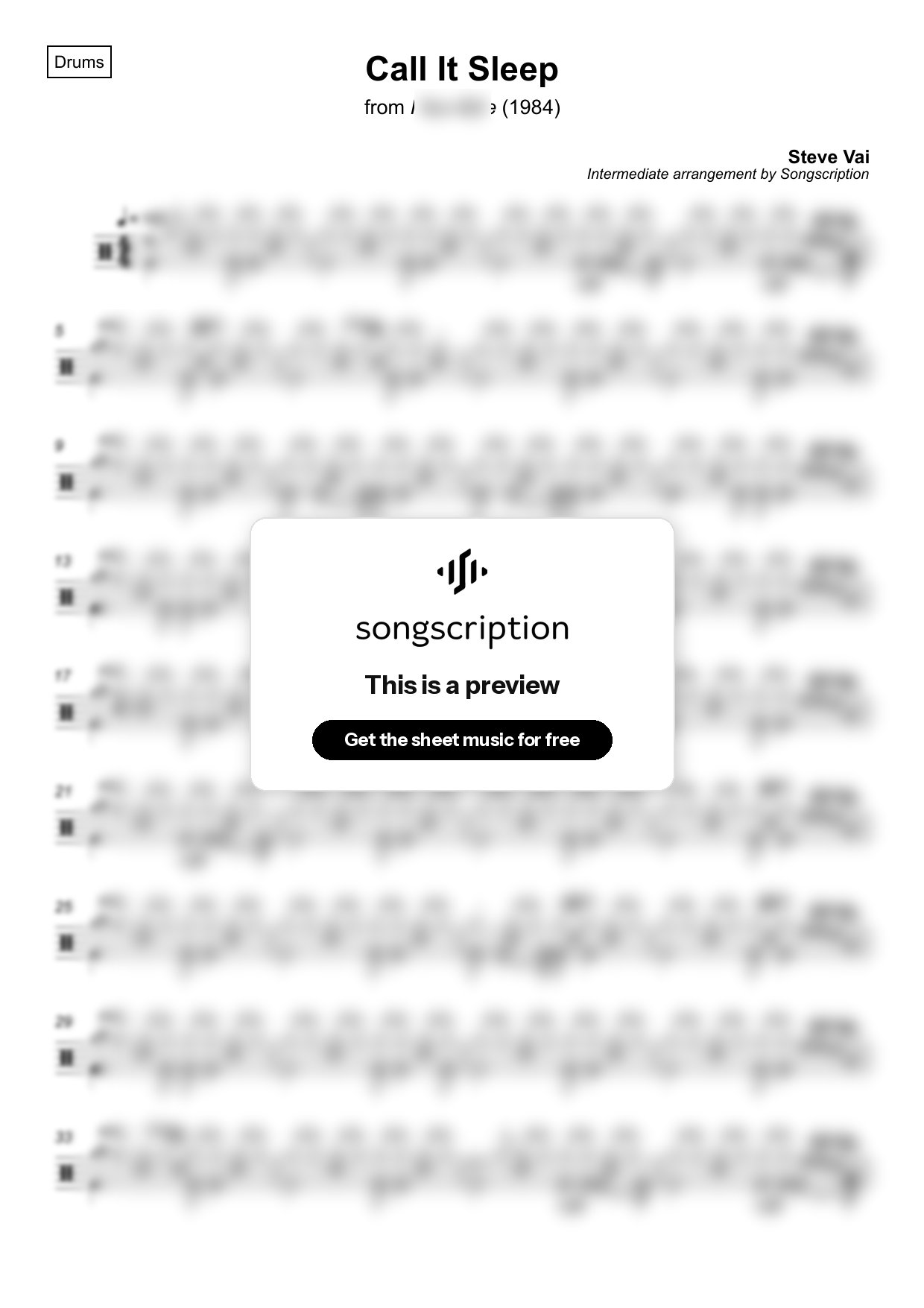 Intermediate Drums Sheet Music for "Call It Sleep" by Steve Vai