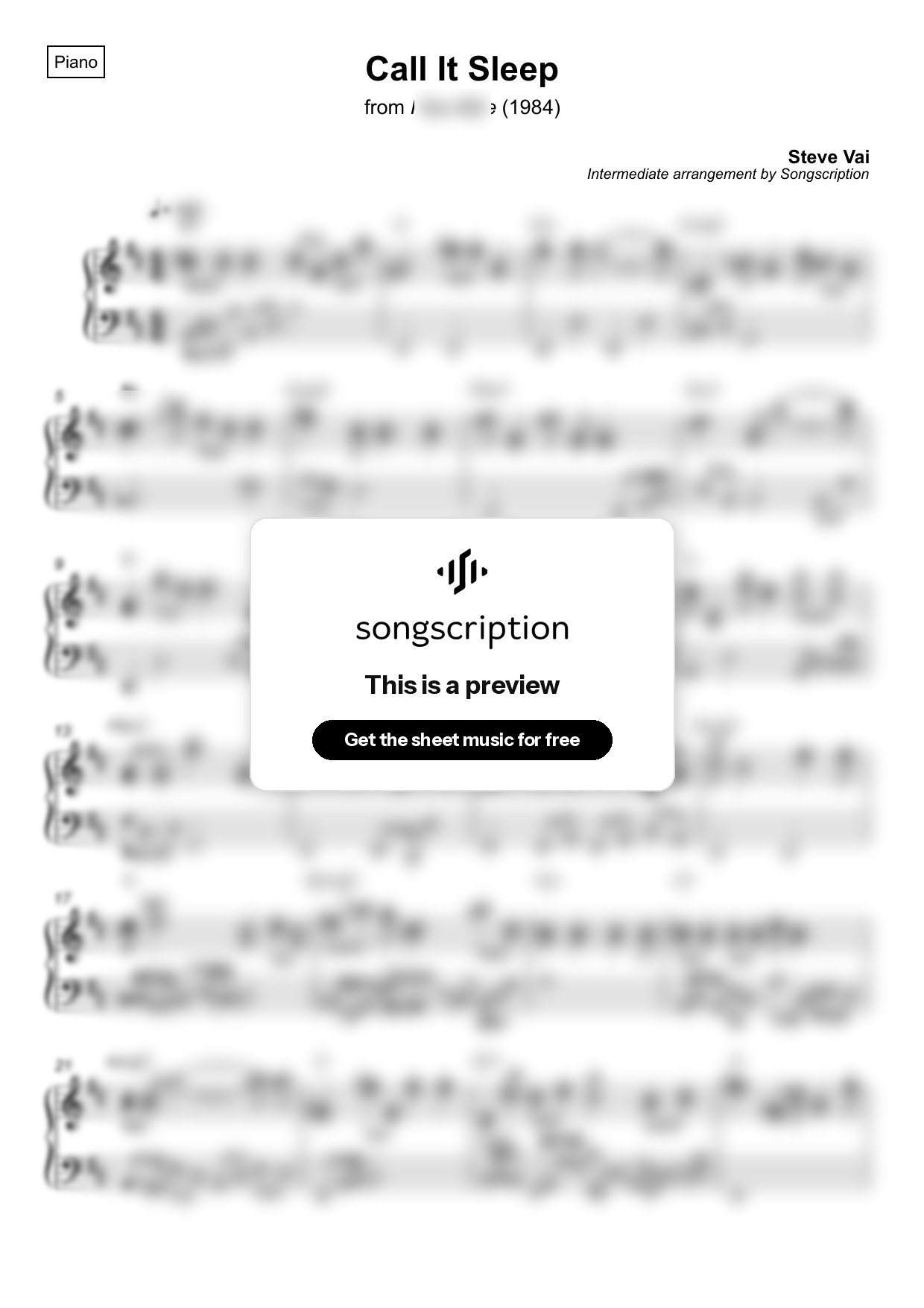 Intermediate Piano Sheet Music for "Call It Sleep" by Steve Vai