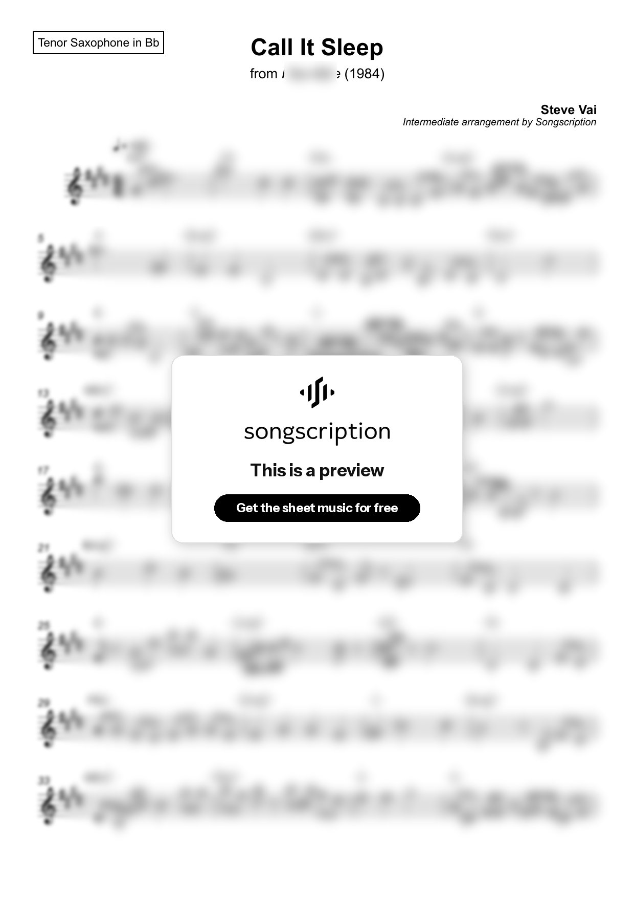 Intermediate Tenor Sax Sheet Music for "Call It Sleep" by Steve Vai