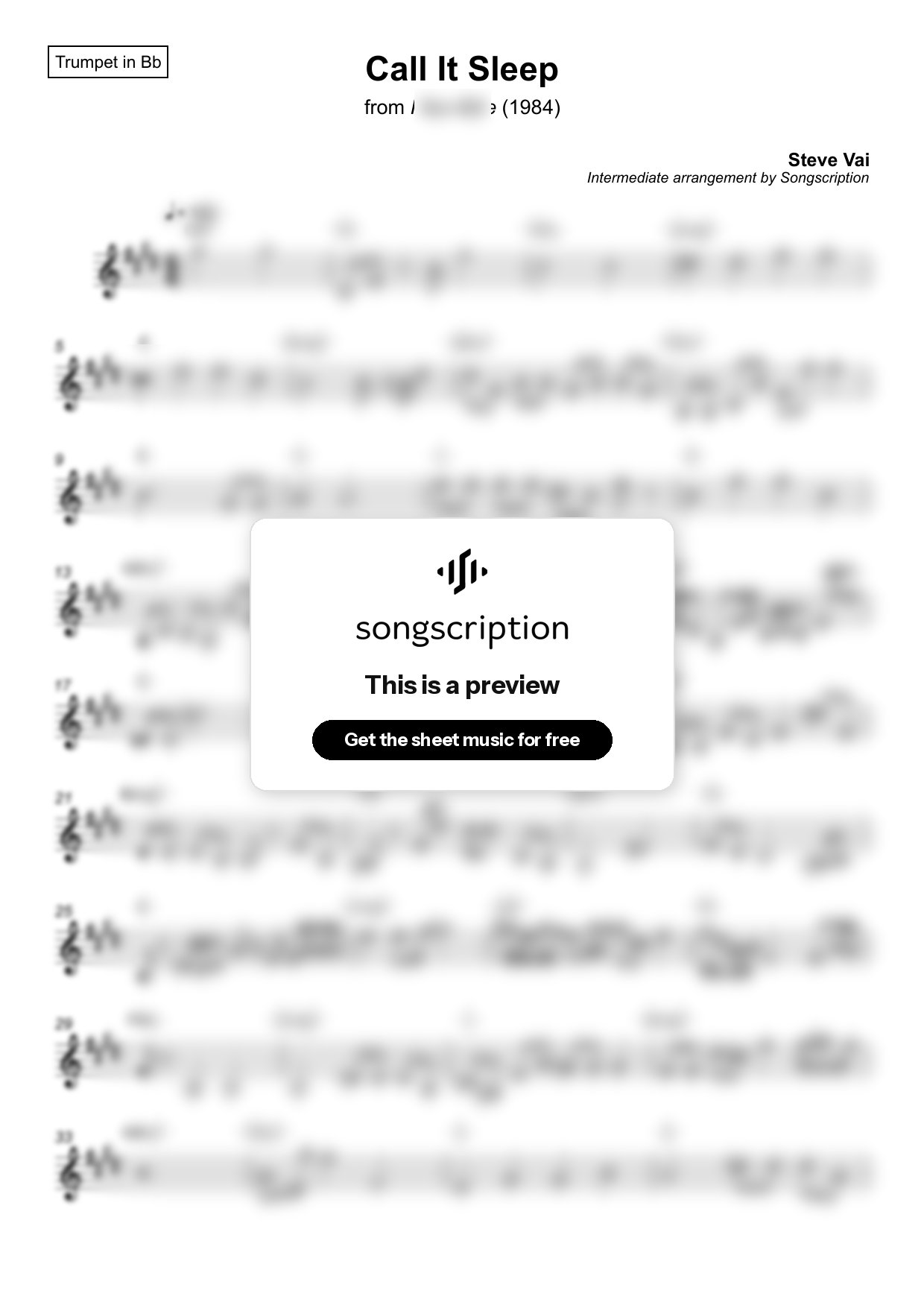 Intermediate Trumpet Sheet Music for "Call It Sleep" by Steve Vai