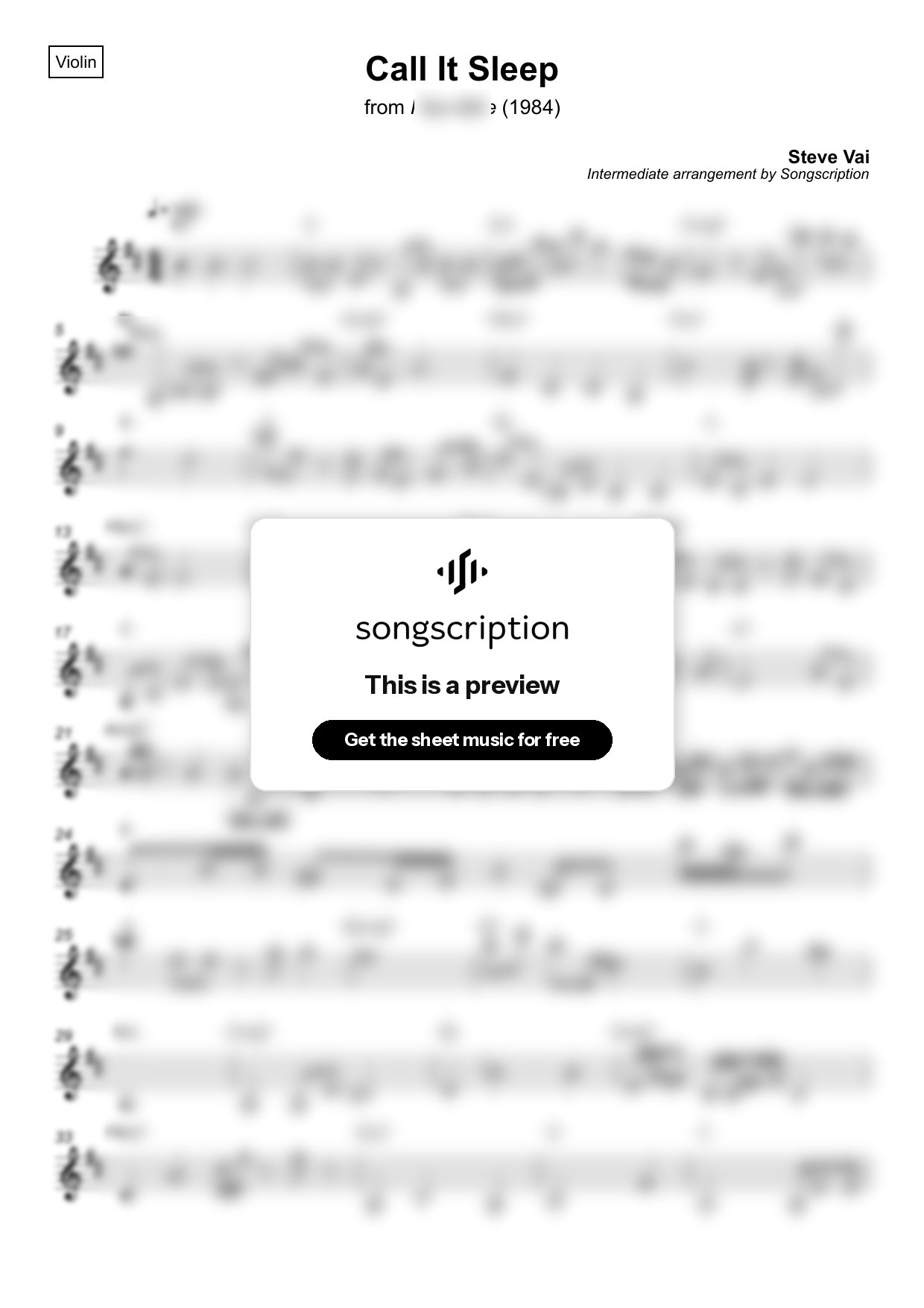 Intermediate Violin Sheet Music for "Call It Sleep" by Steve Vai