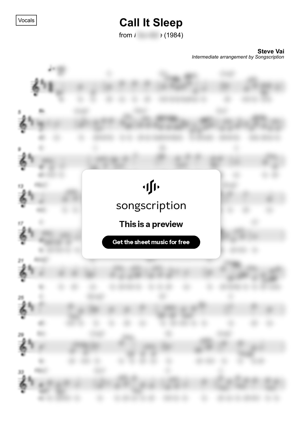 Intermediate Vocals Sheet Music for "Call It Sleep" by Steve Vai