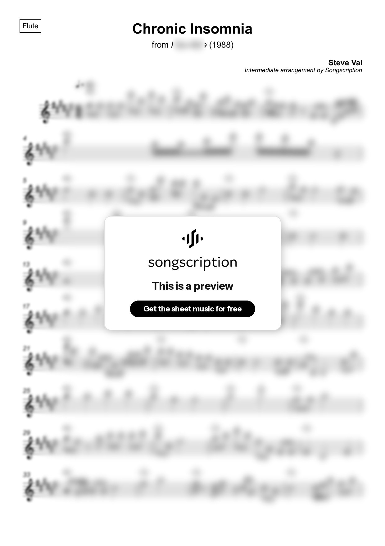 Intermediate Flute Sheet Music for "Chronic Insomnia" by Steve Vai