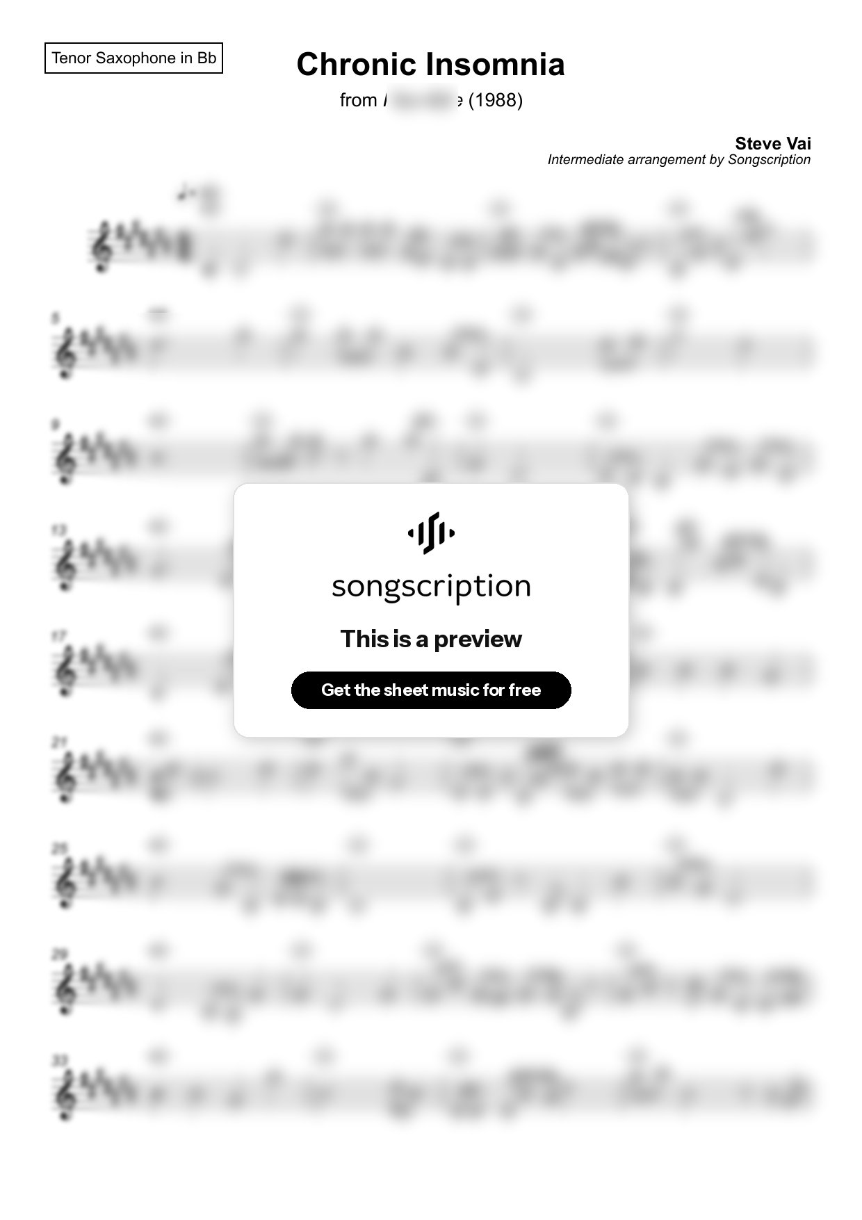 Intermediate Tenor Sax Sheet Music for "Chronic Insomnia" by Steve Vai