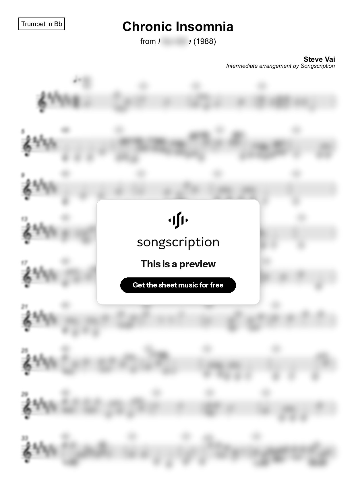 Intermediate Trumpet Sheet Music for "Chronic Insomnia" by Steve Vai