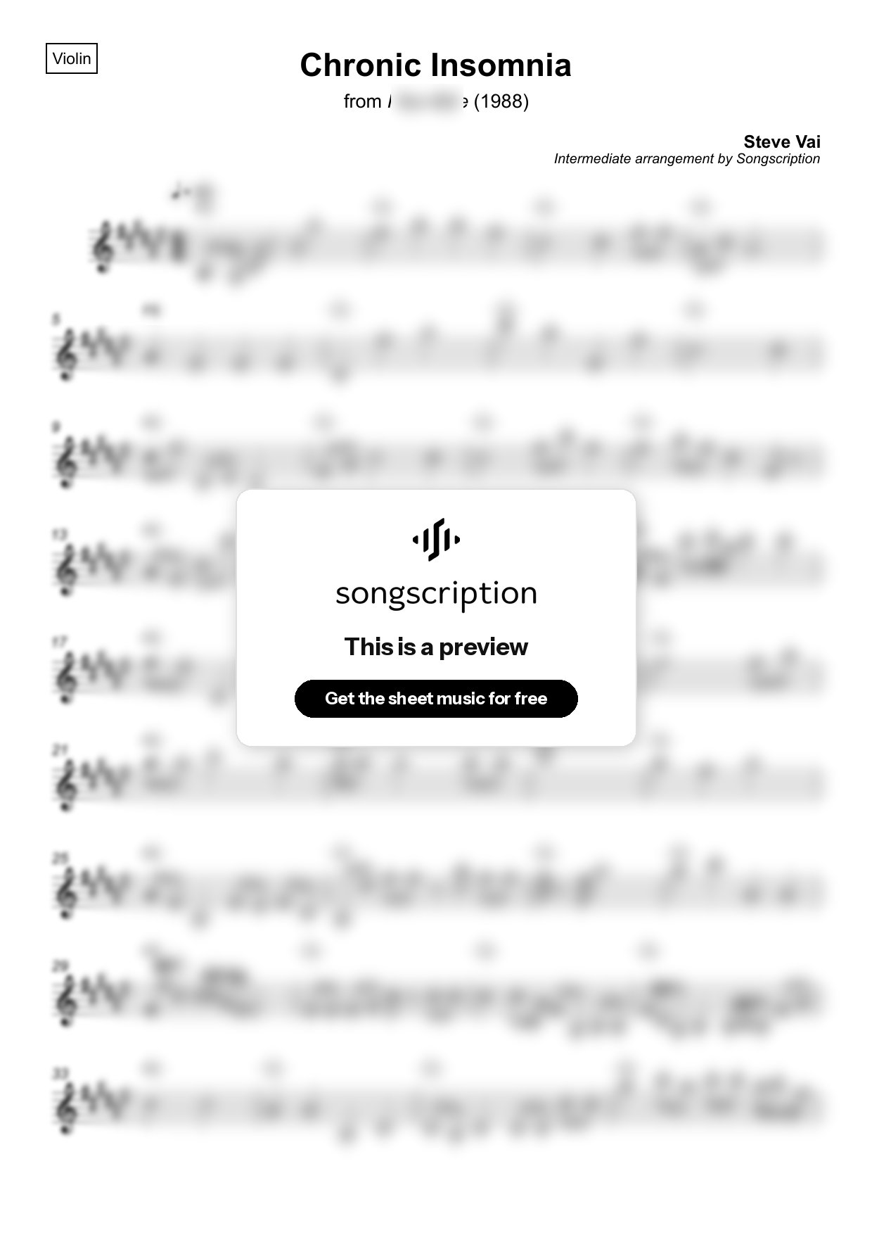 Intermediate Violin Sheet Music for "Chronic Insomnia" by Steve Vai