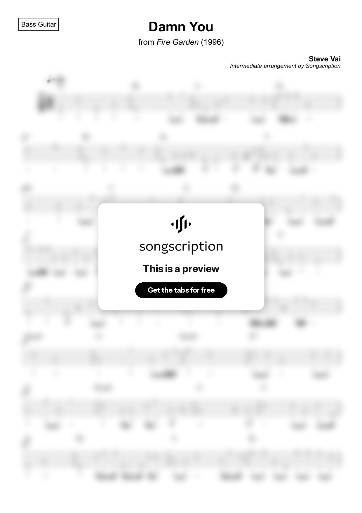 Intermediate Bass Guitar Tabs for "Damn You" by Steve Vai