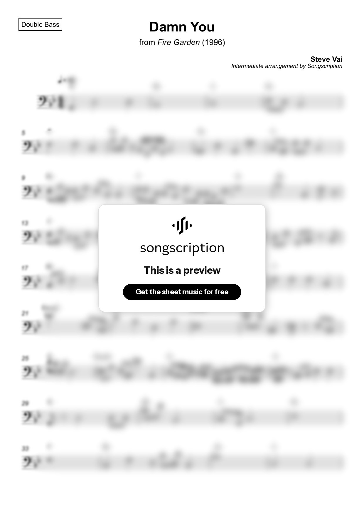 Intermediate Double Bass Sheet Music for "Damn You" by Steve Vai