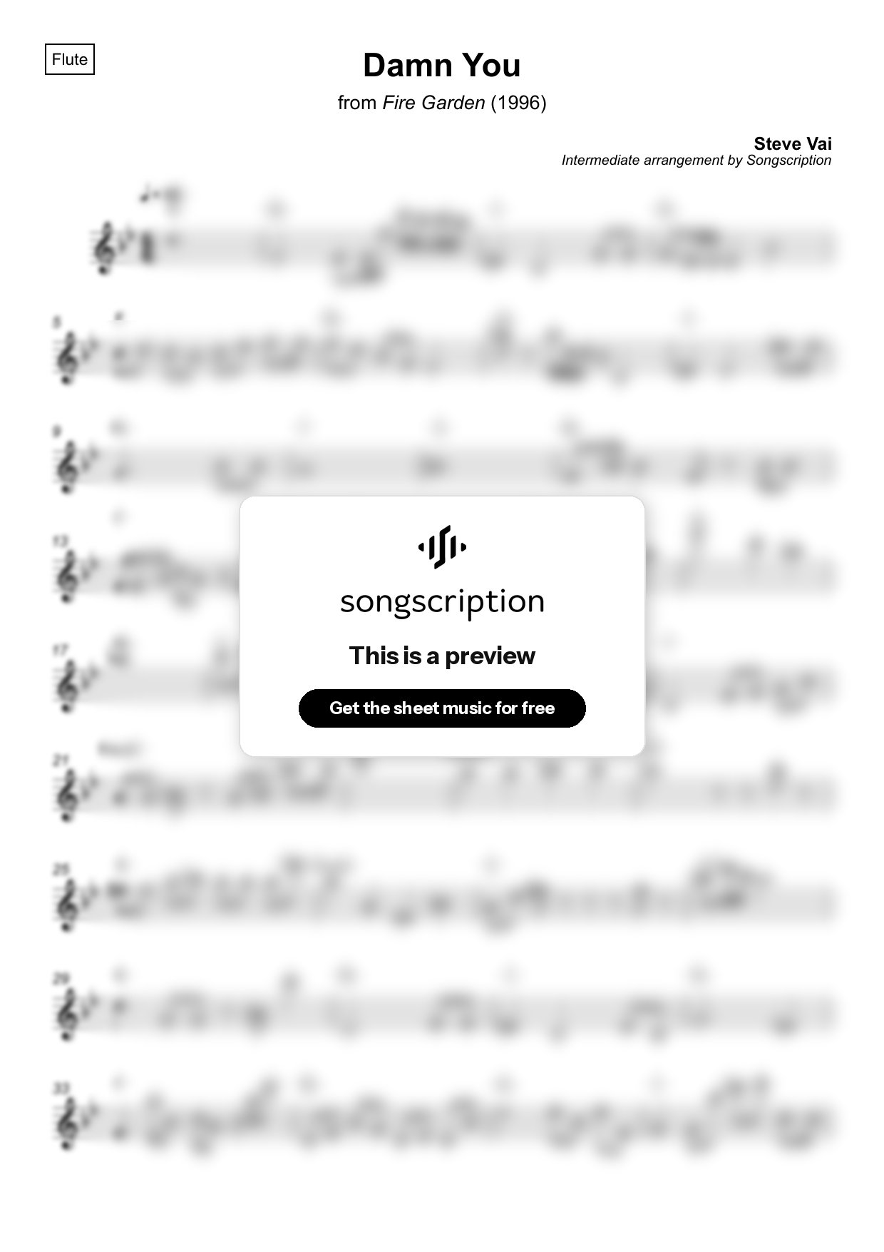 Intermediate Flute Sheet Music for "Damn You" by Steve Vai