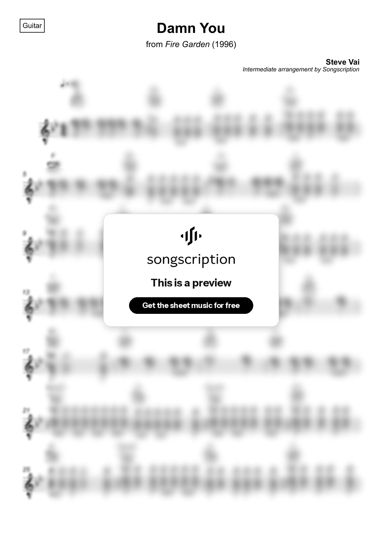 Intermediate Acoustic Guitar Sheet Music for "Damn You" by Steve Vai