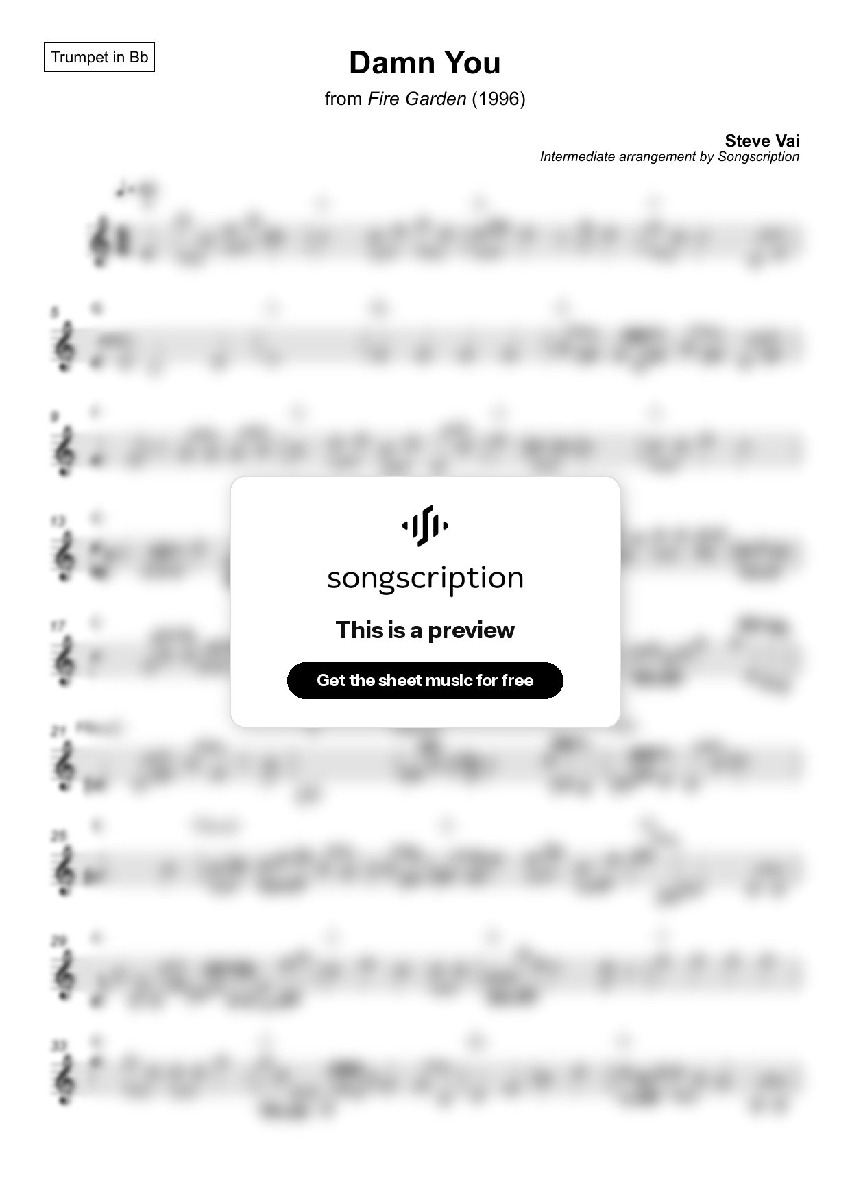 Intermediate Trumpet Sheet Music for "Damn You" by Steve Vai