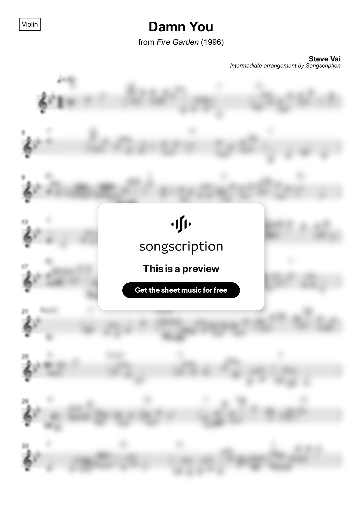 Intermediate Violin Sheet Music for "Damn You" by Steve Vai