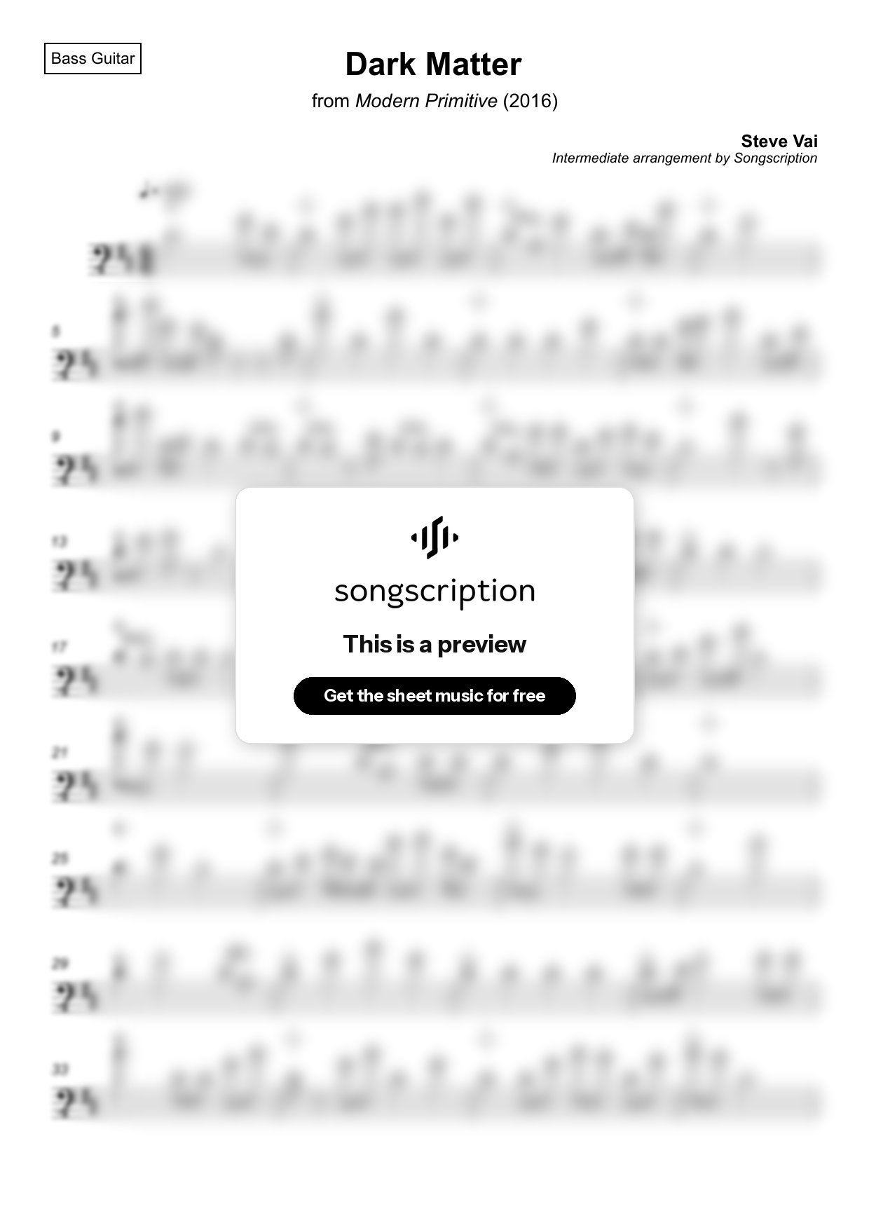 Intermediate Bass Guitar Sheet Music for "Dark Matter" by Steve Vai