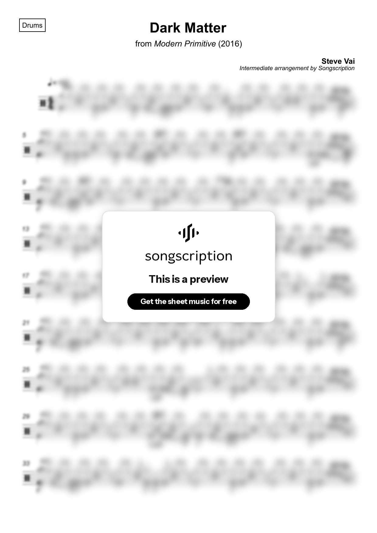 Intermediate Drums Sheet Music for "Dark Matter" by Steve Vai