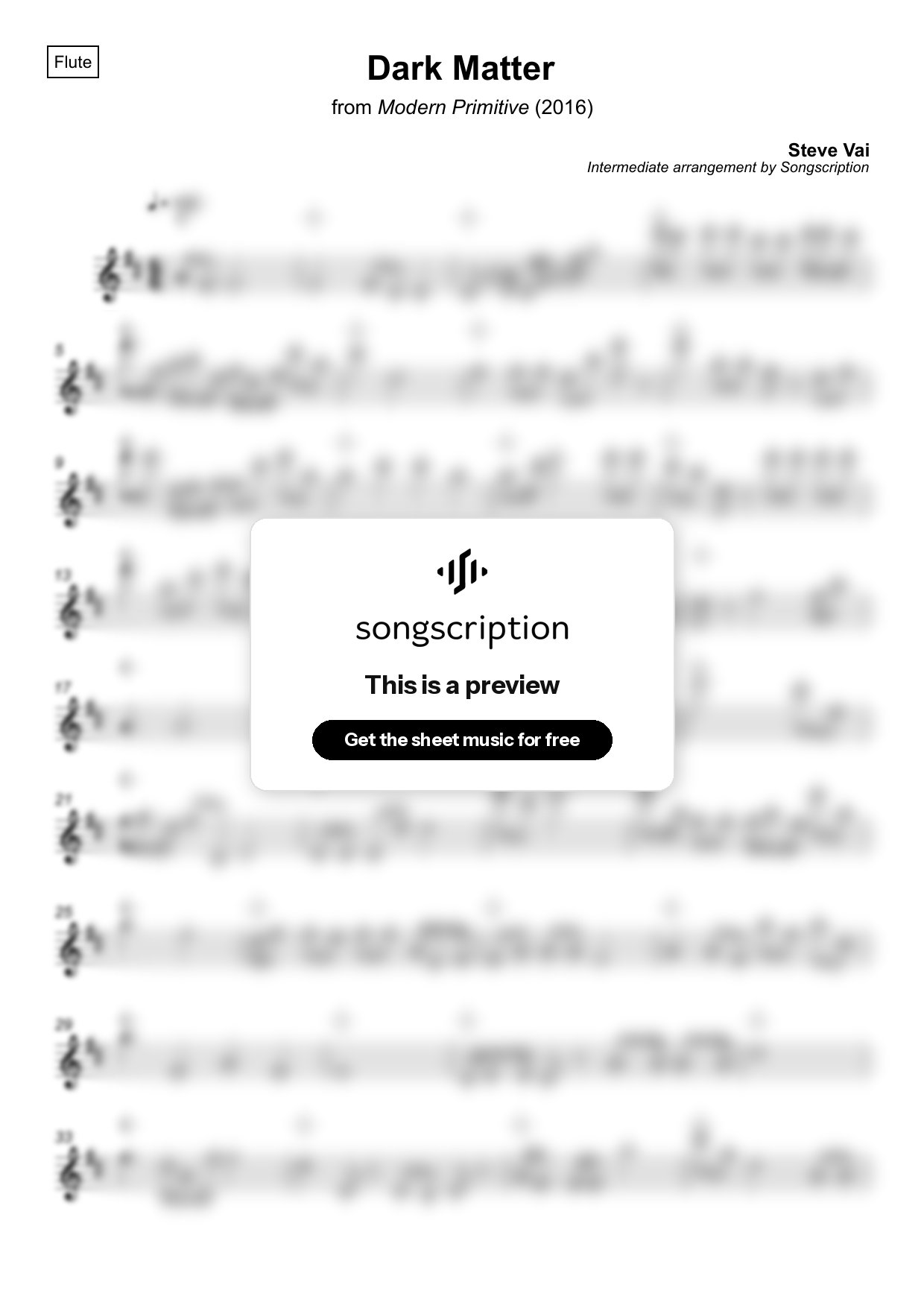 Intermediate Flute Sheet Music for "Dark Matter" by Steve Vai