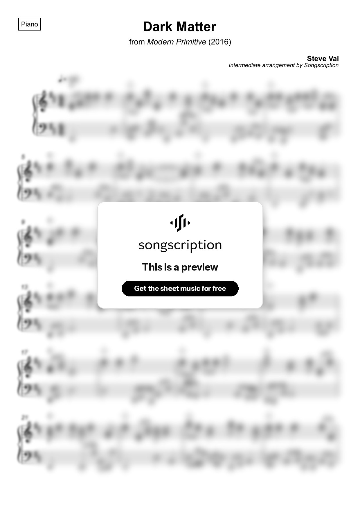 Intermediate Piano Sheet Music for "Dark Matter" by Steve Vai