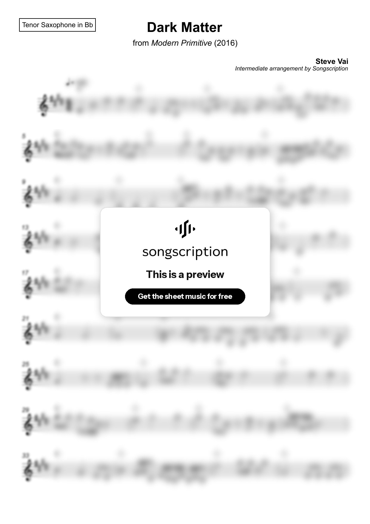 Intermediate Tenor Sax Sheet Music for "Dark Matter" by Steve Vai