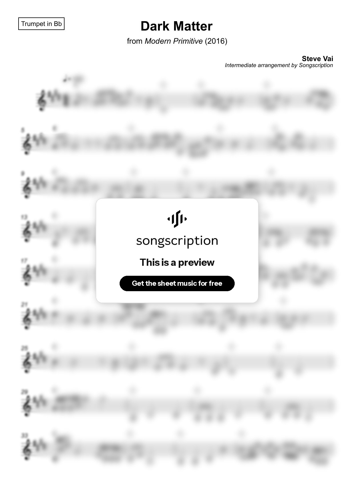 Intermediate Trumpet Sheet Music for "Dark Matter" by Steve Vai