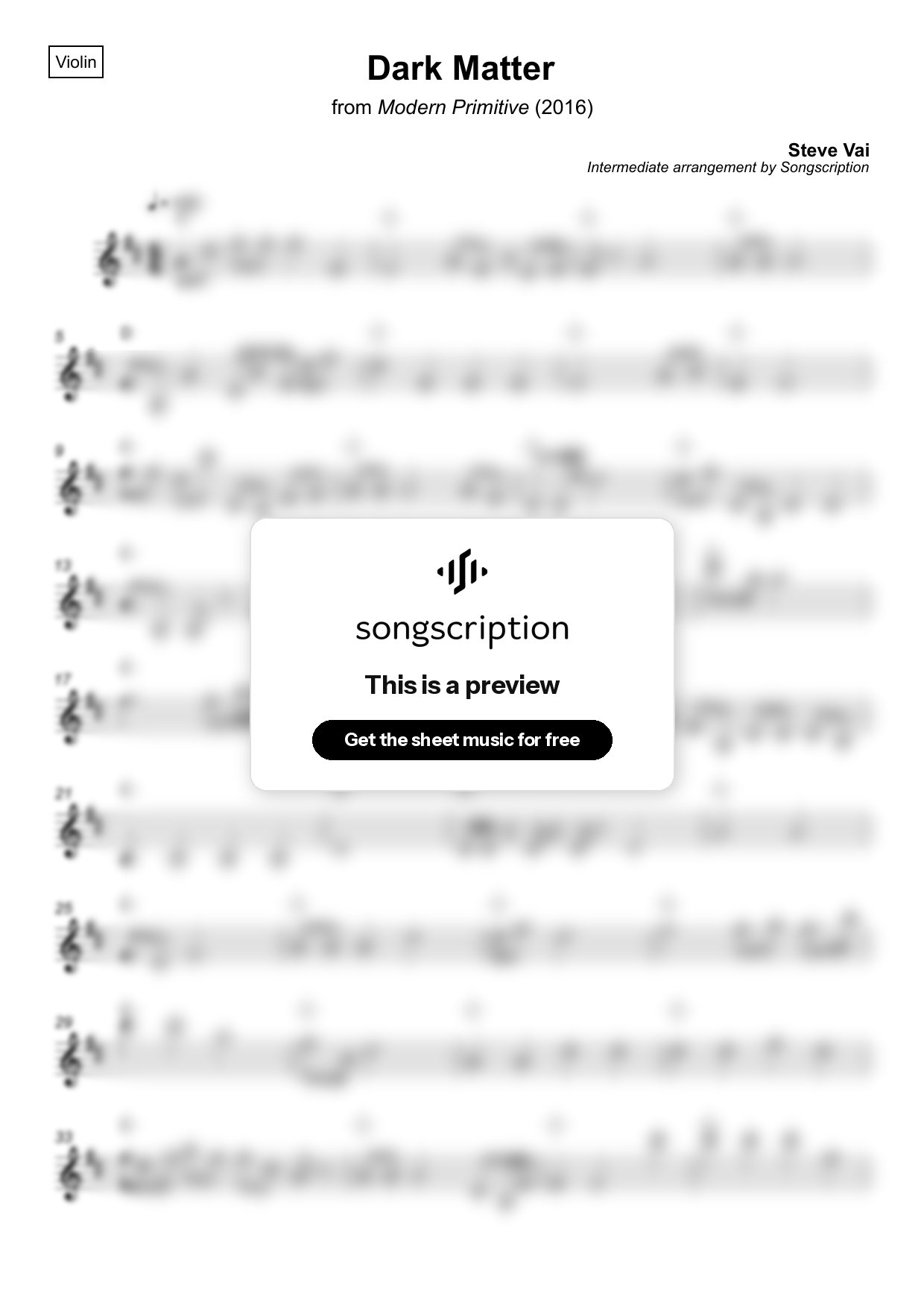 Intermediate Violin Sheet Music for "Dark Matter" by Steve Vai