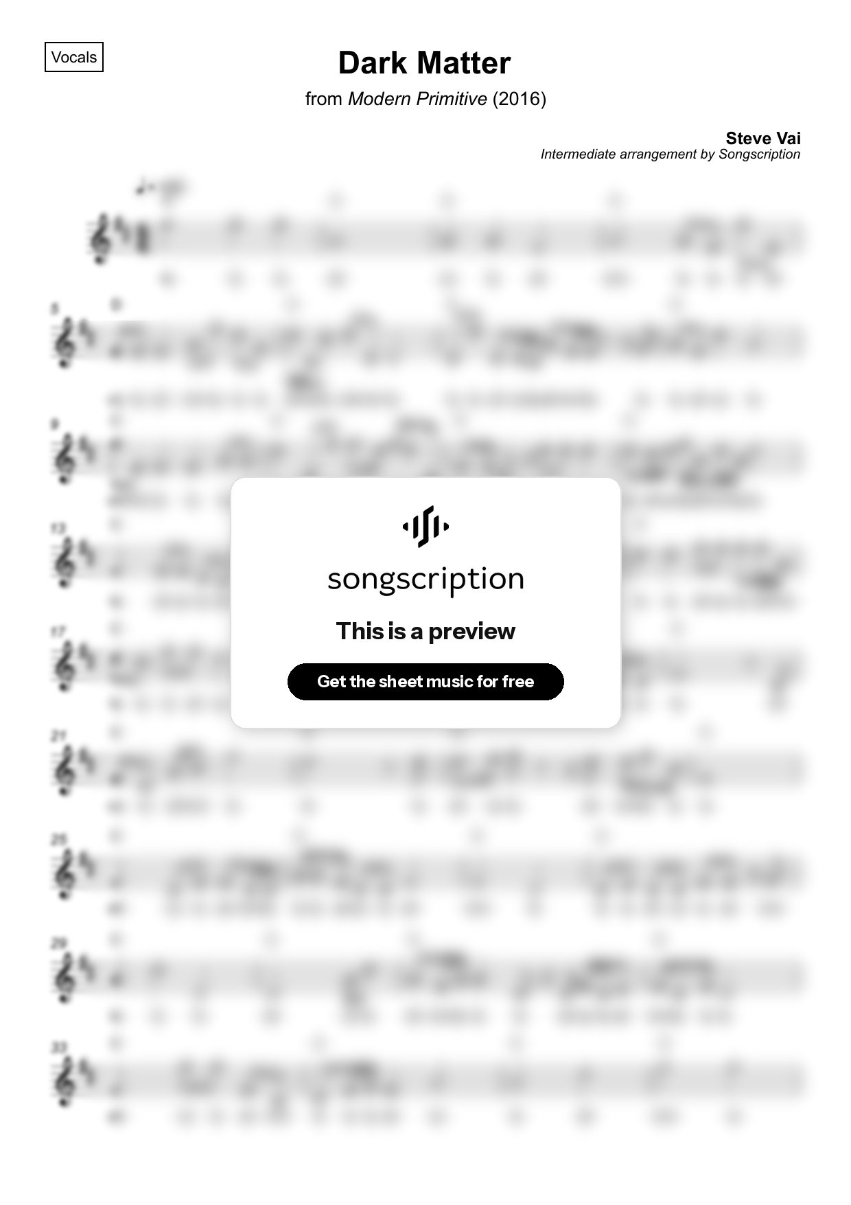 Intermediate Vocals Sheet Music for "Dark Matter" by Steve Vai