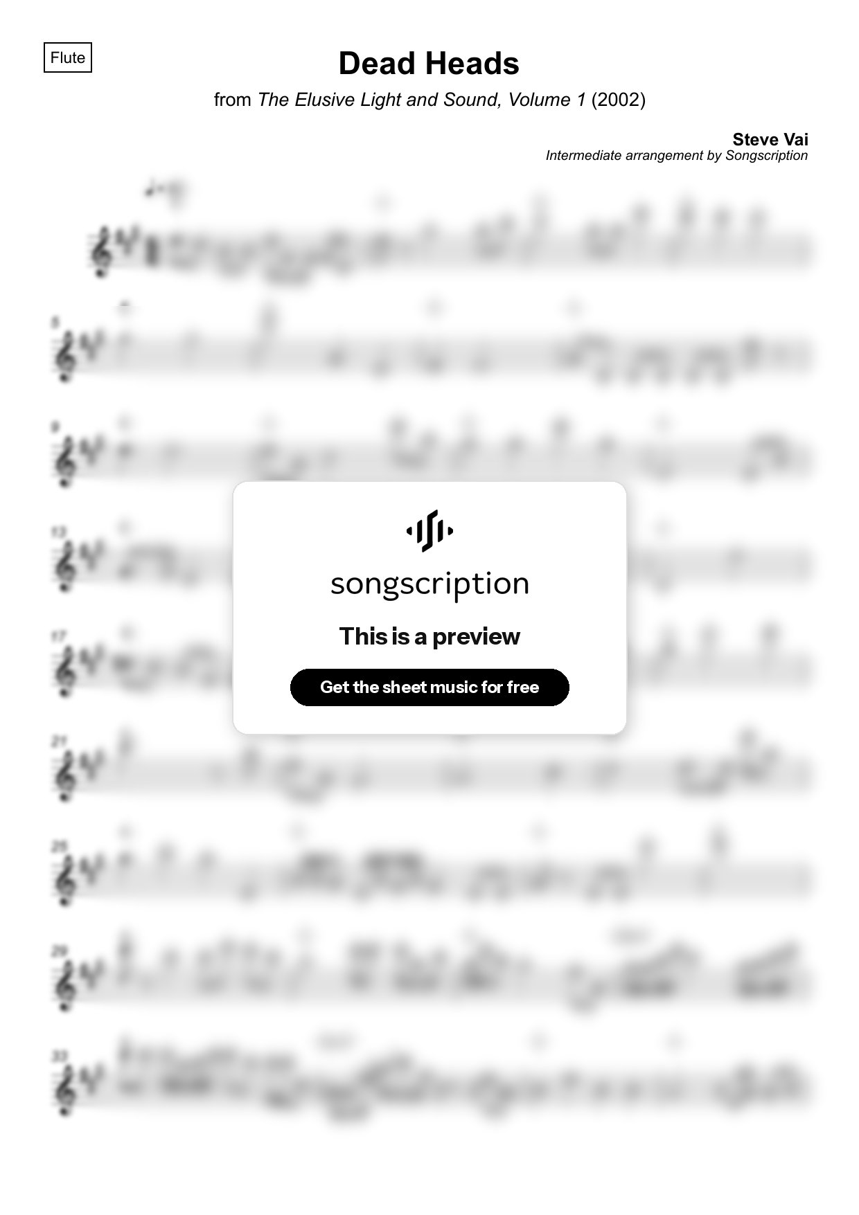Intermediate Flute Sheet Music for "Dead Heads" by Steve Vai
