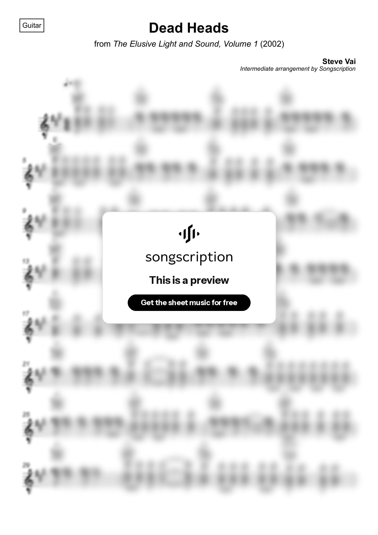 Intermediate Acoustic Guitar Sheet Music for "Dead Heads" by Steve Vai