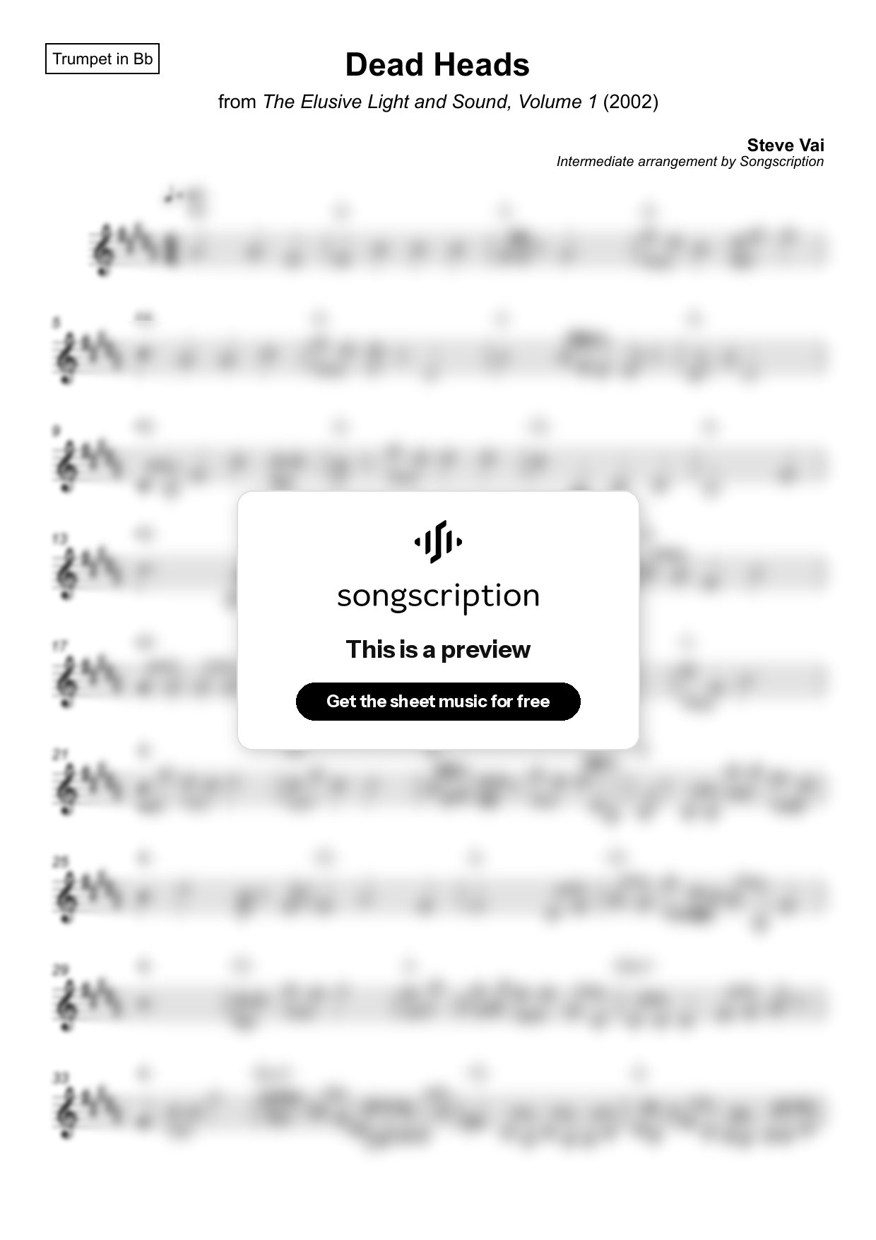 Intermediate Trumpet Sheet Music for "Dead Heads" by Steve Vai