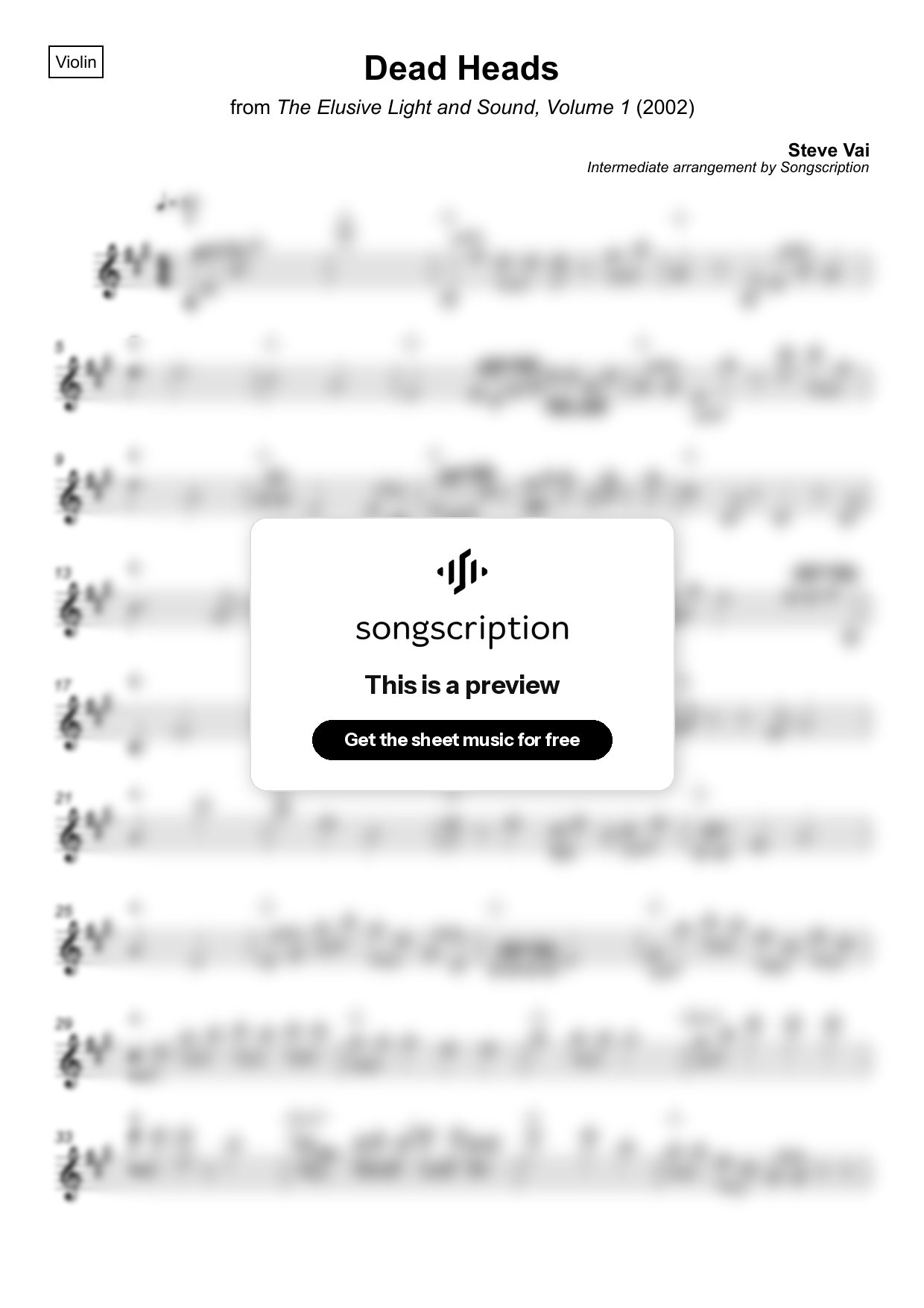 Intermediate Violin Sheet Music for "Dead Heads" by Steve Vai
