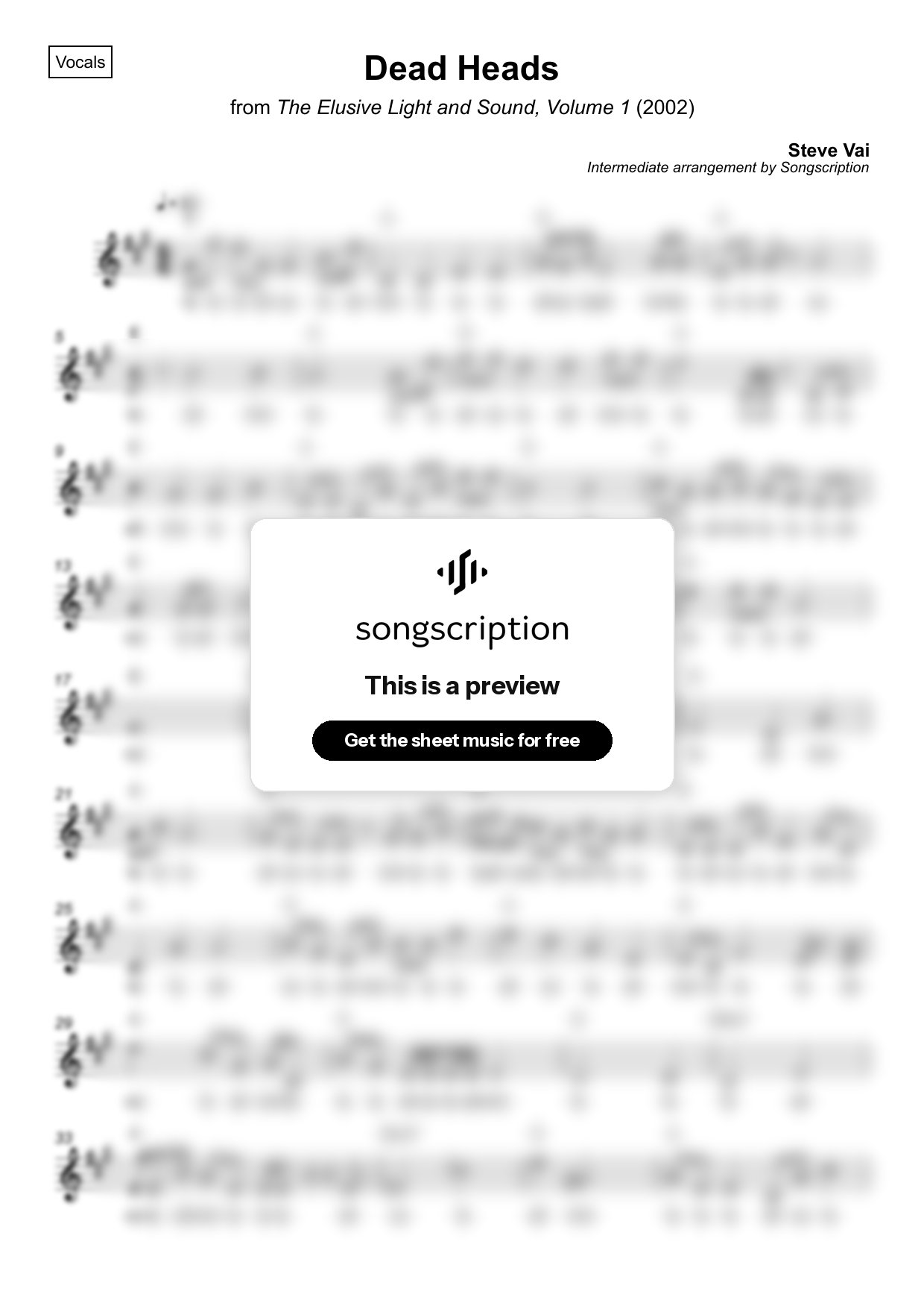 Intermediate Vocals Sheet Music for "Dead Heads" by Steve Vai