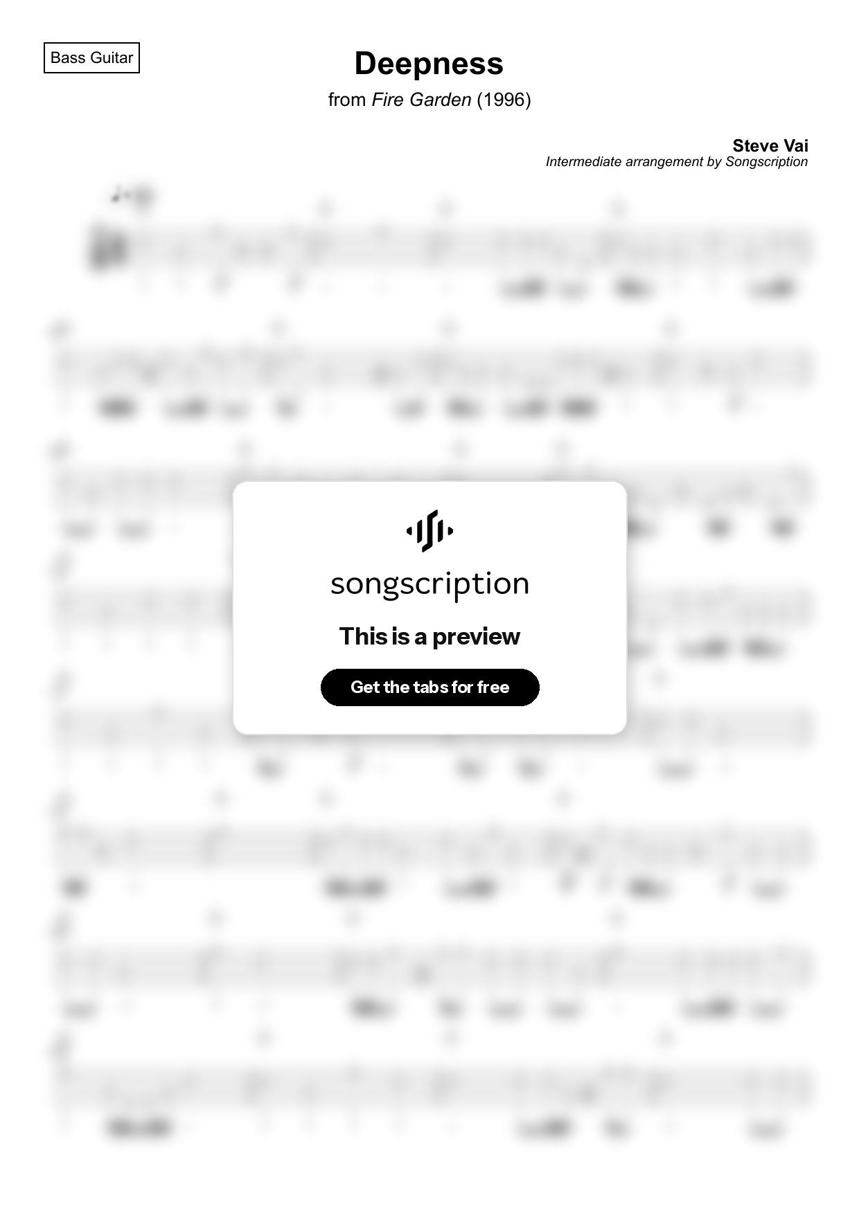 Intermediate Bass Guitar Tabs for "Deepness" by Steve Vai