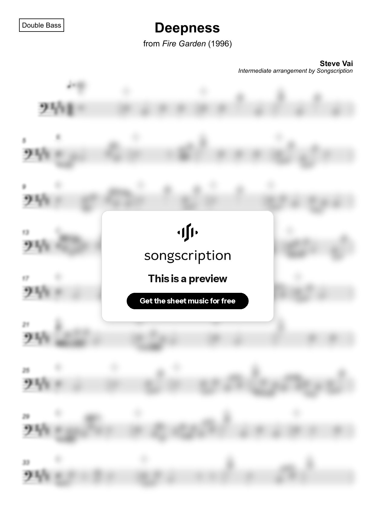 Intermediate Double Bass Sheet Music for "Deepness" by Steve Vai